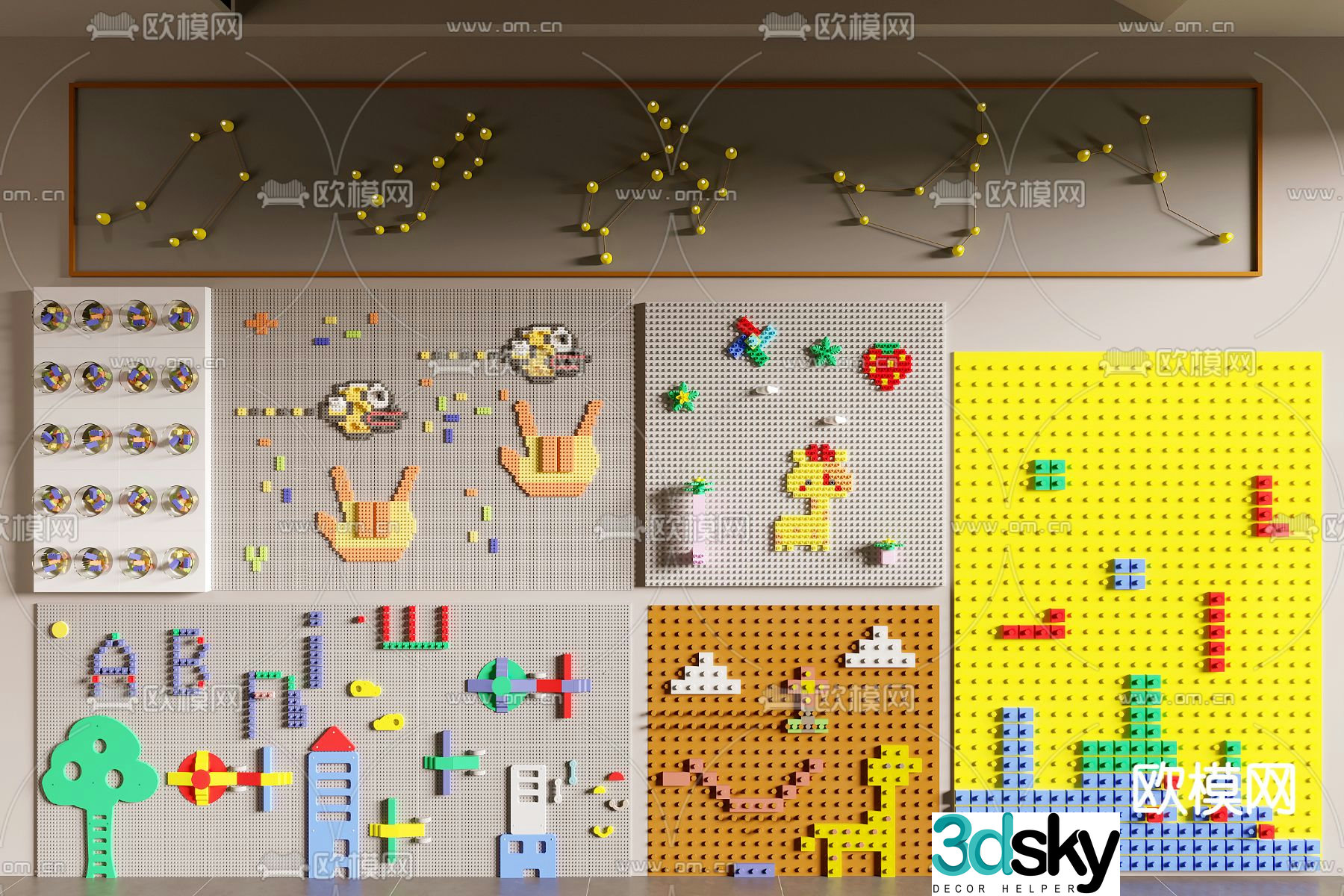 Building block wall toy wall cartoon building block 3d model