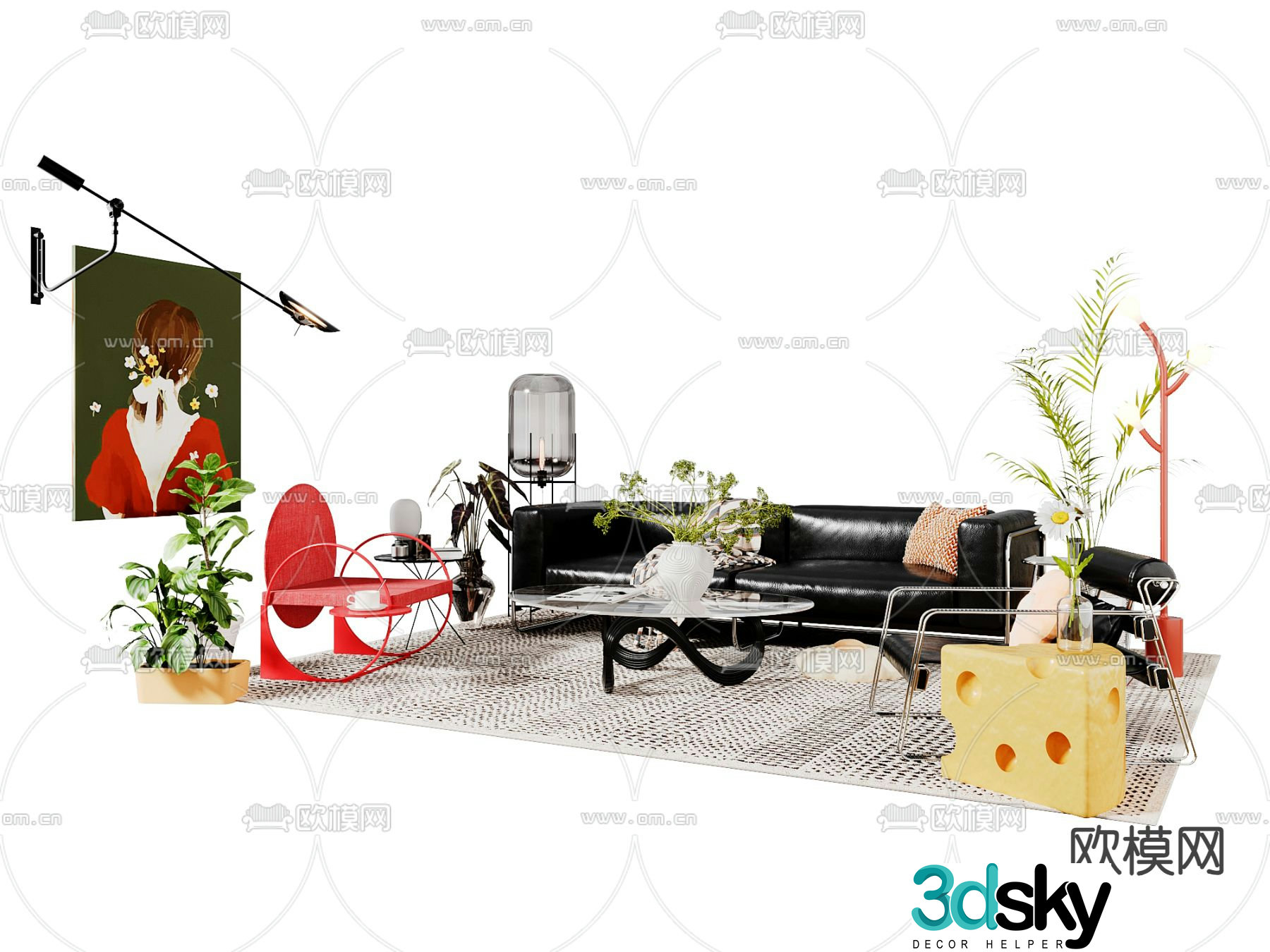 INS style modular sofa Memphis sofa 3d model