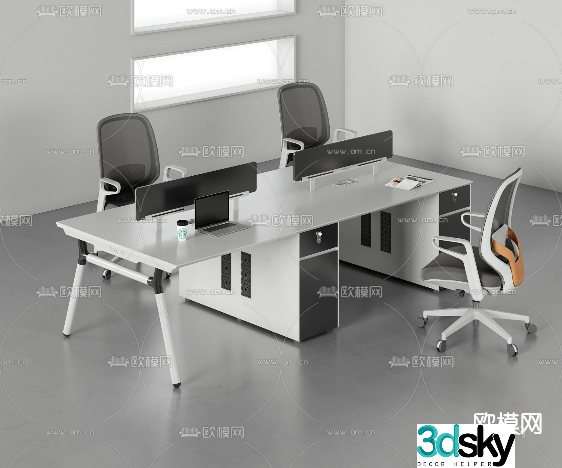 Card space desk work station post 3d model