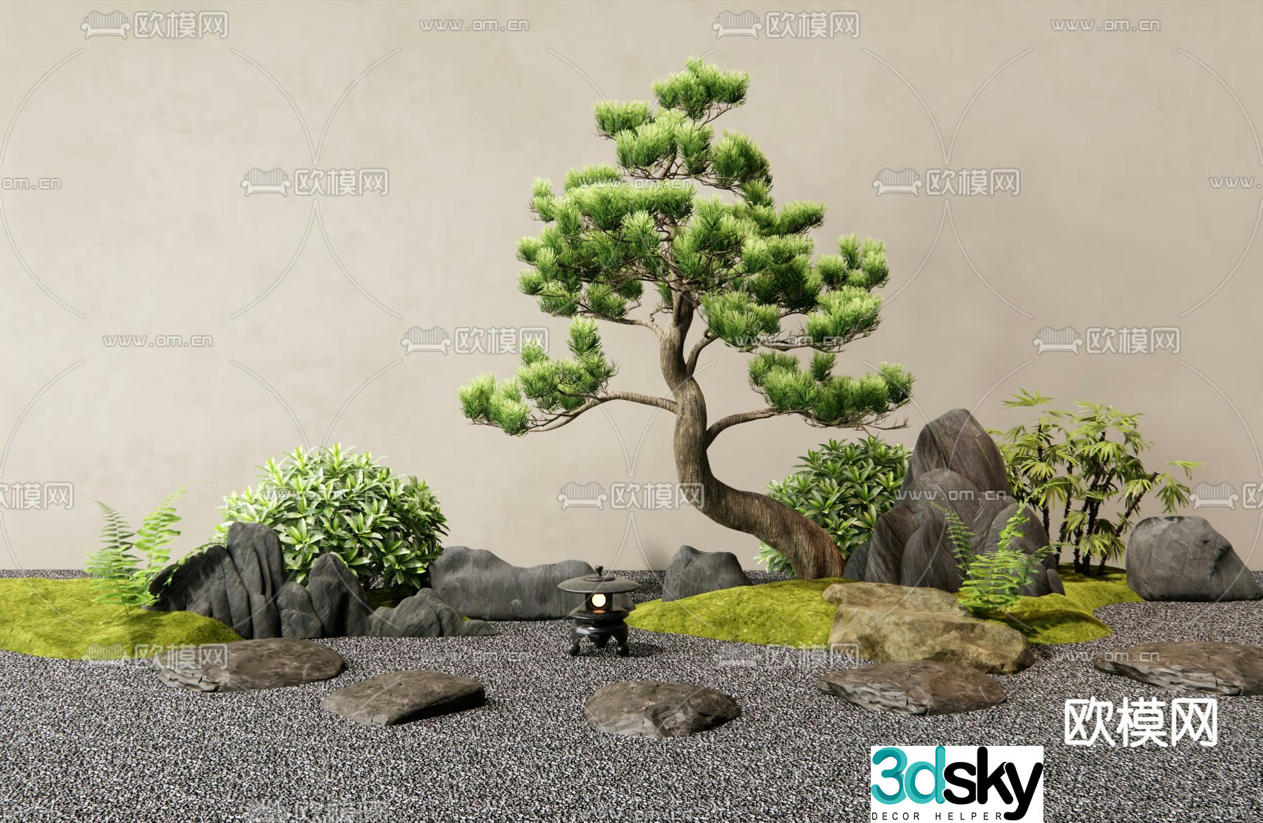 Rockery landscape pine tree landscaping micro terrain 3D model