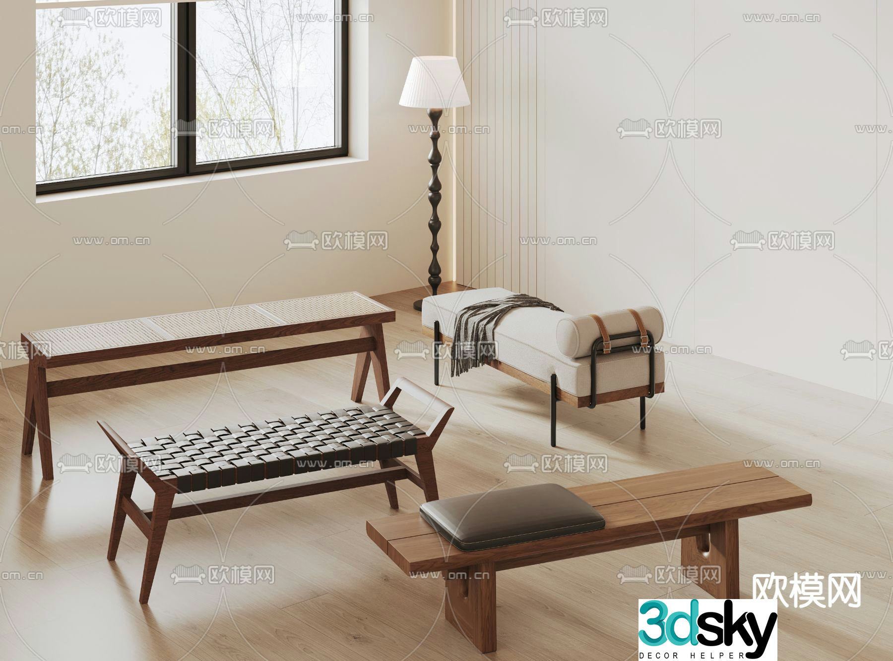 wabi-sabi stool bench woven stool 3d model