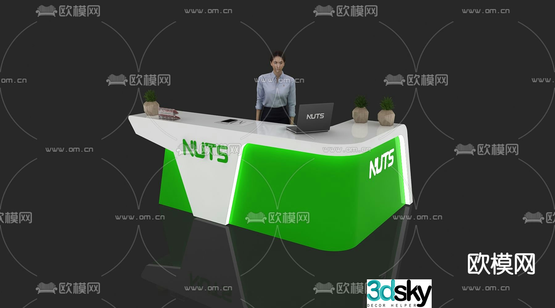 Modern reception desk front desk service desk information desk 3d model