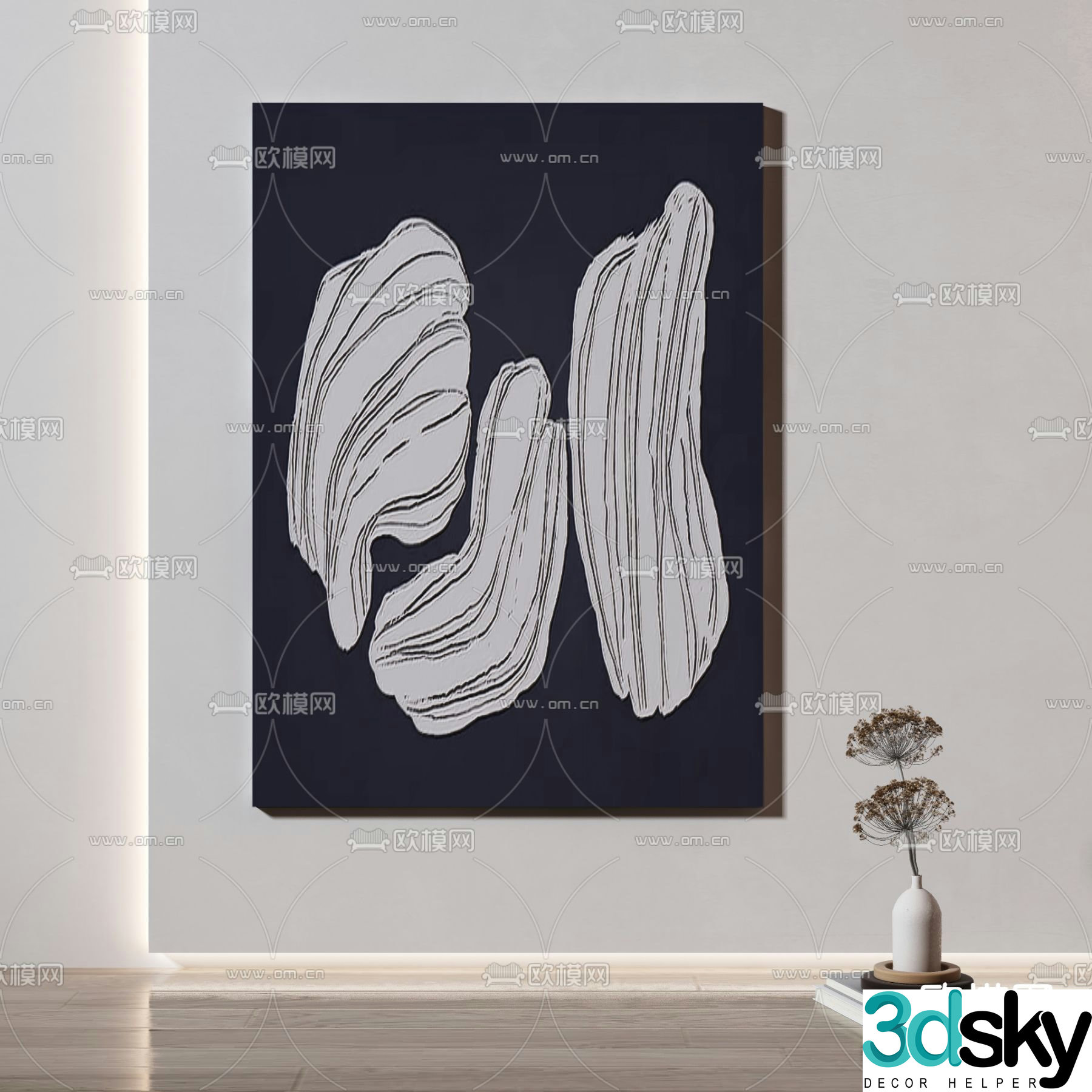 Black and white painting Abstract painting Decorative painting 3d model