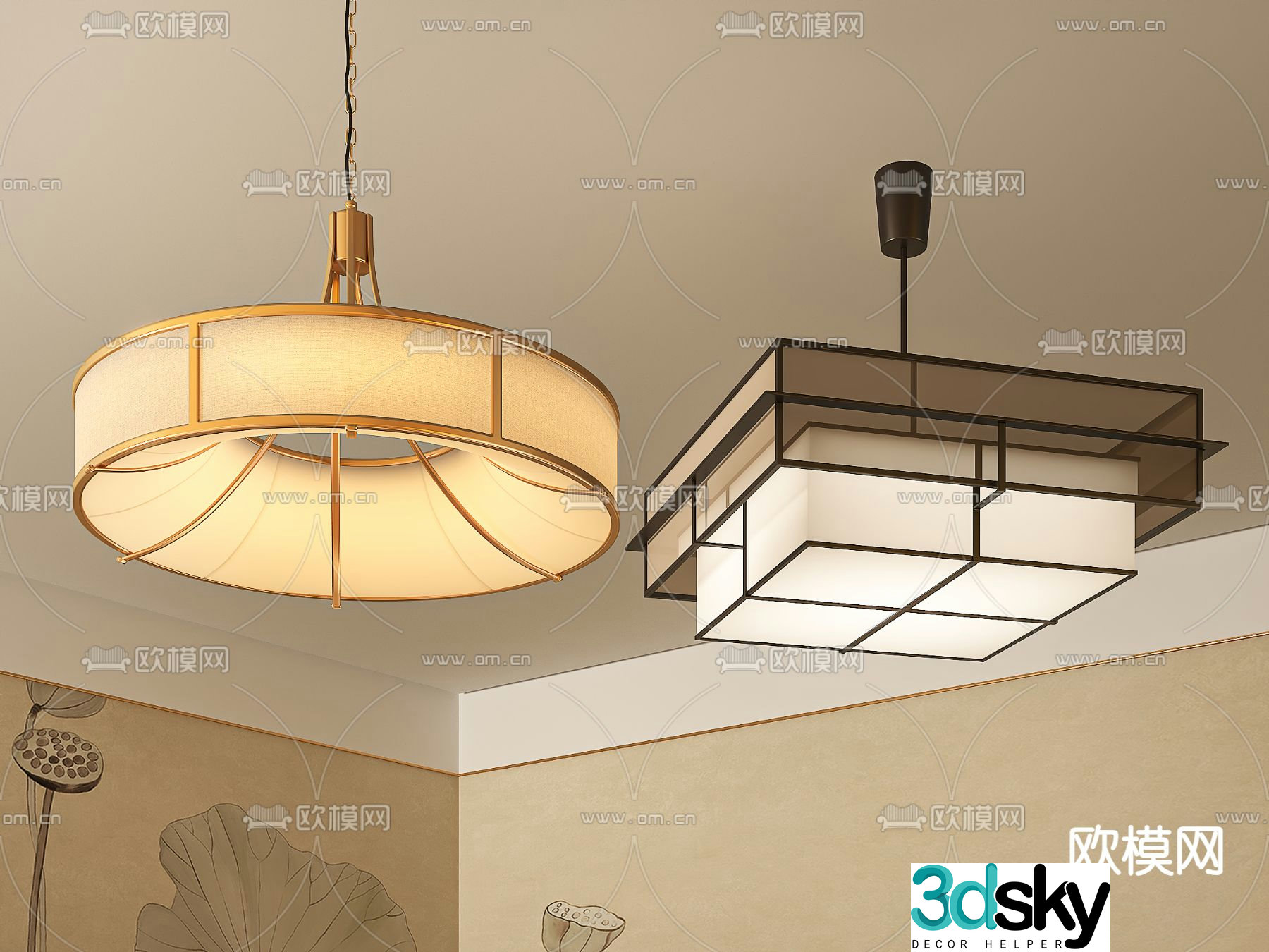 New Chinese style chandelier hall chandelier 3d model