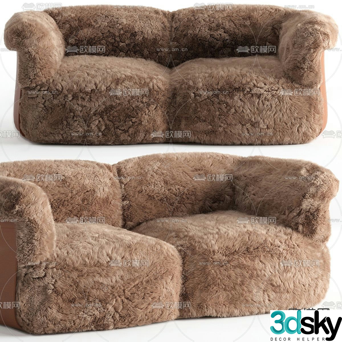 Fendi modern plush double sofa plush sofa 3d model