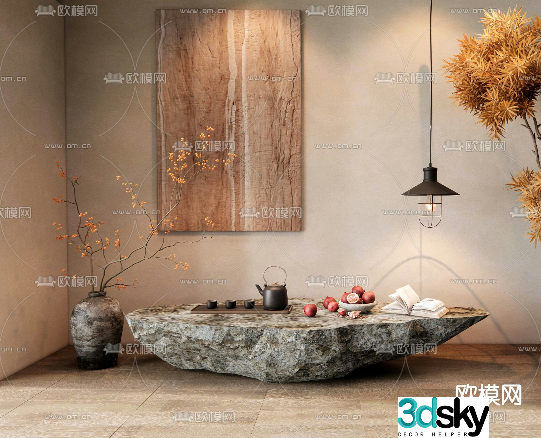 Wabi Sabi tea table rough stone tea table 3d model