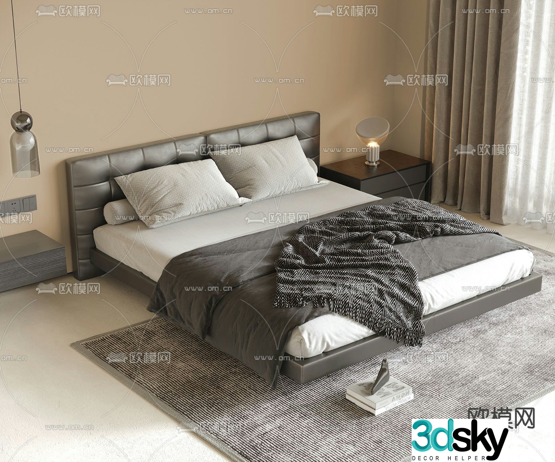 Leather double bed 3d model