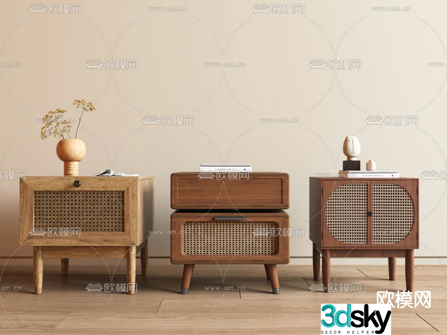 Wabi-sabi style bedside table drawer type bedside table 3d model