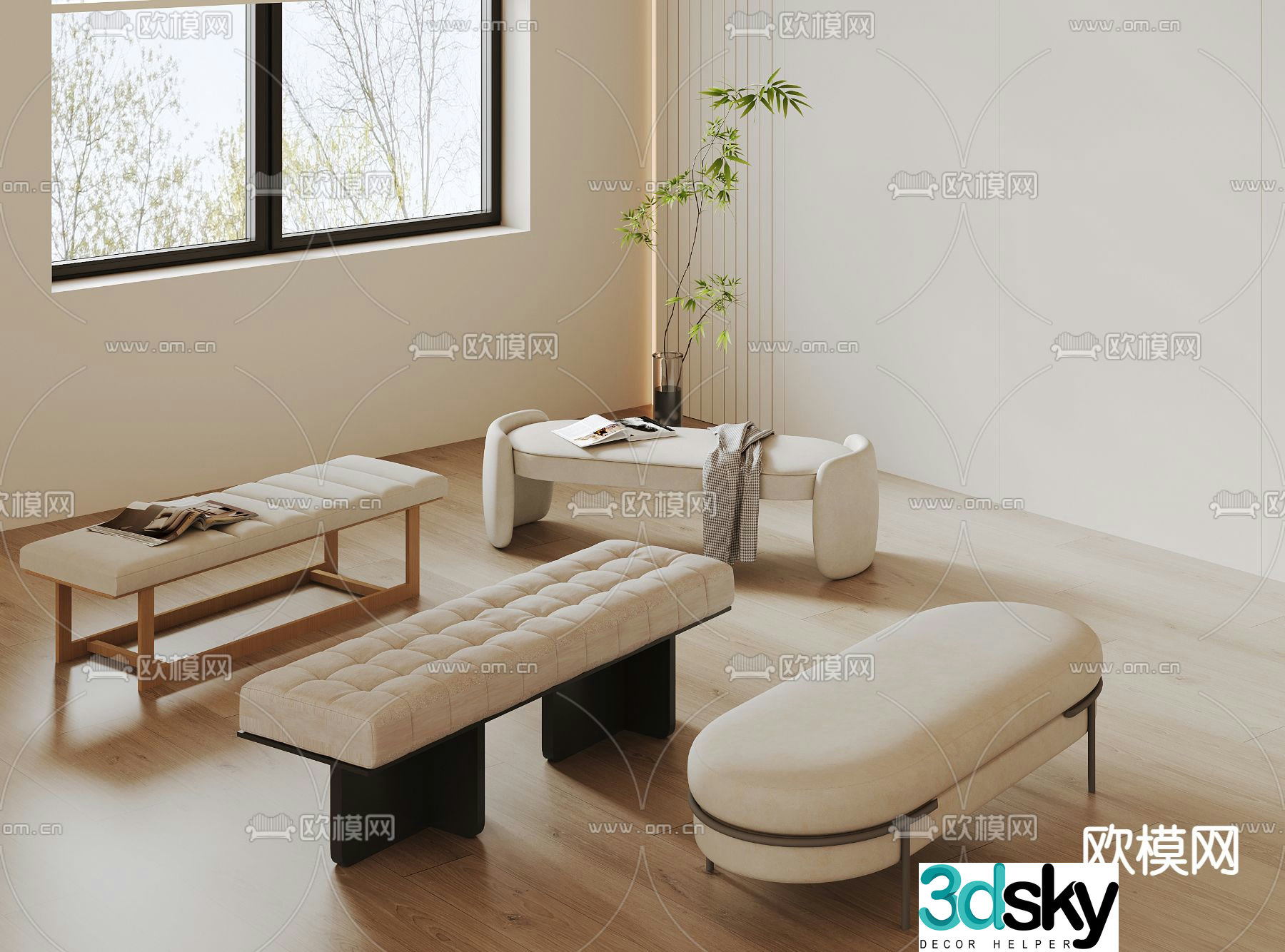 Bed end stool footrest shoe changing stool 3d model