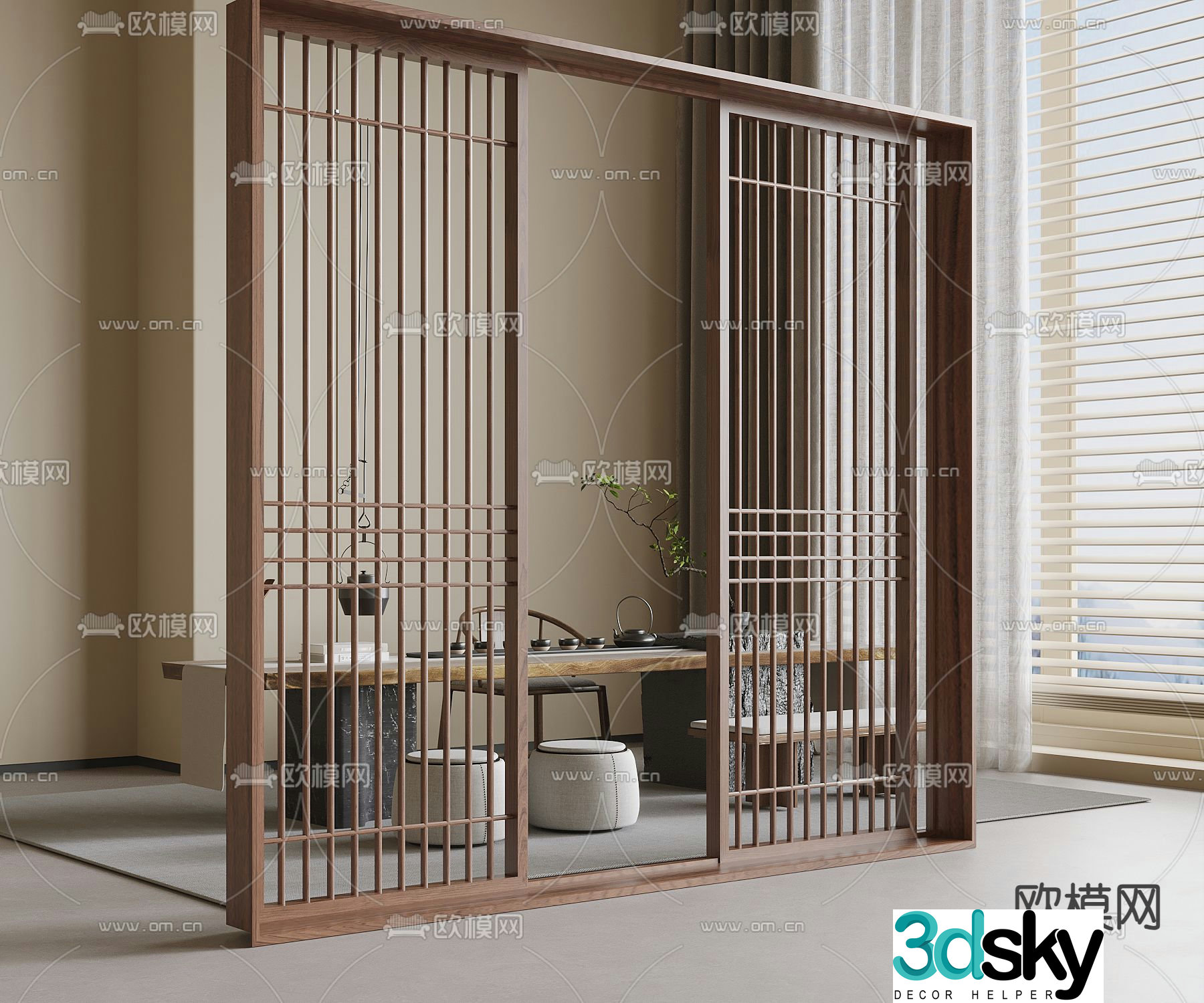 New Chinese grille partition 3D model