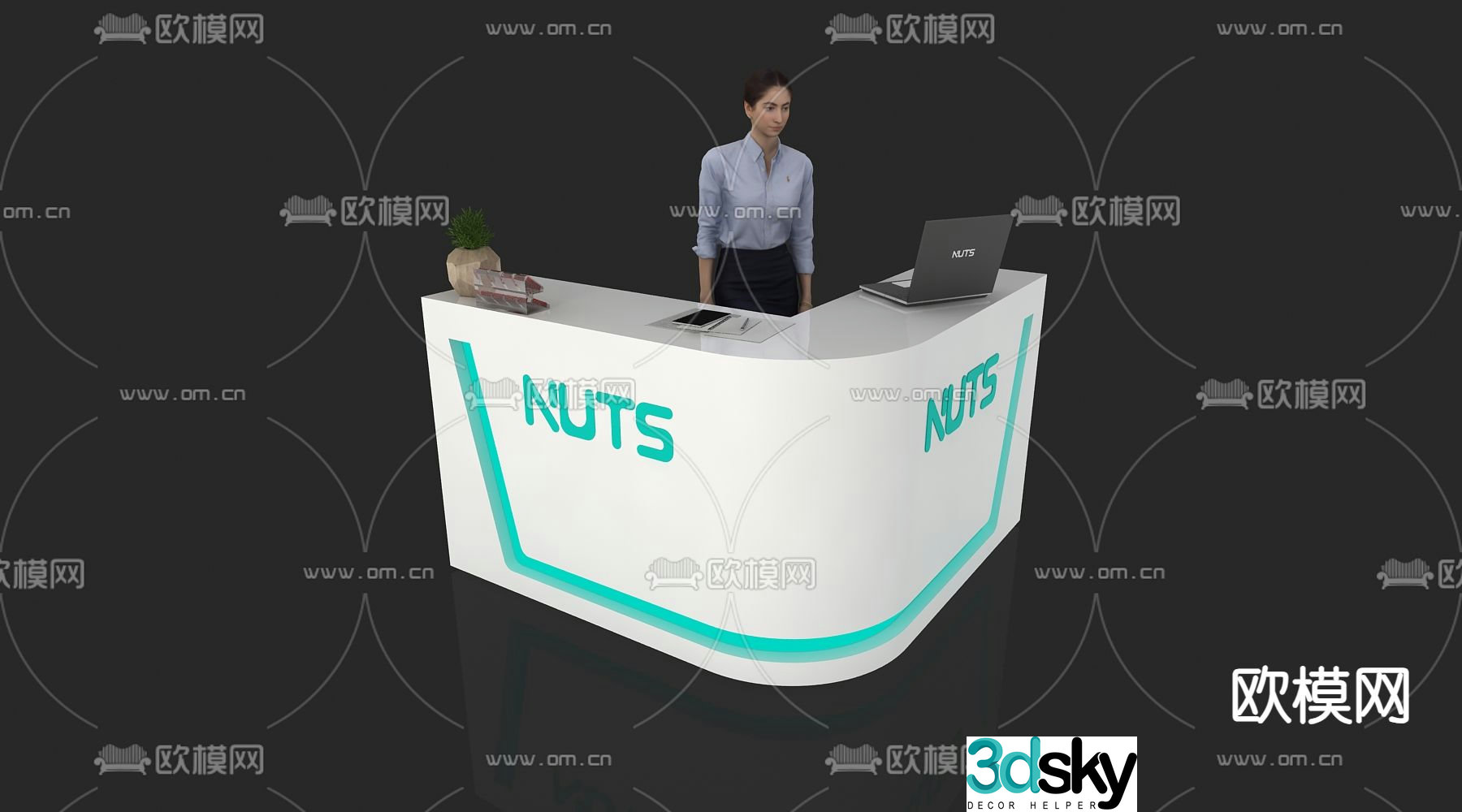 Modern reception desk front desk service desk information desk 3d model