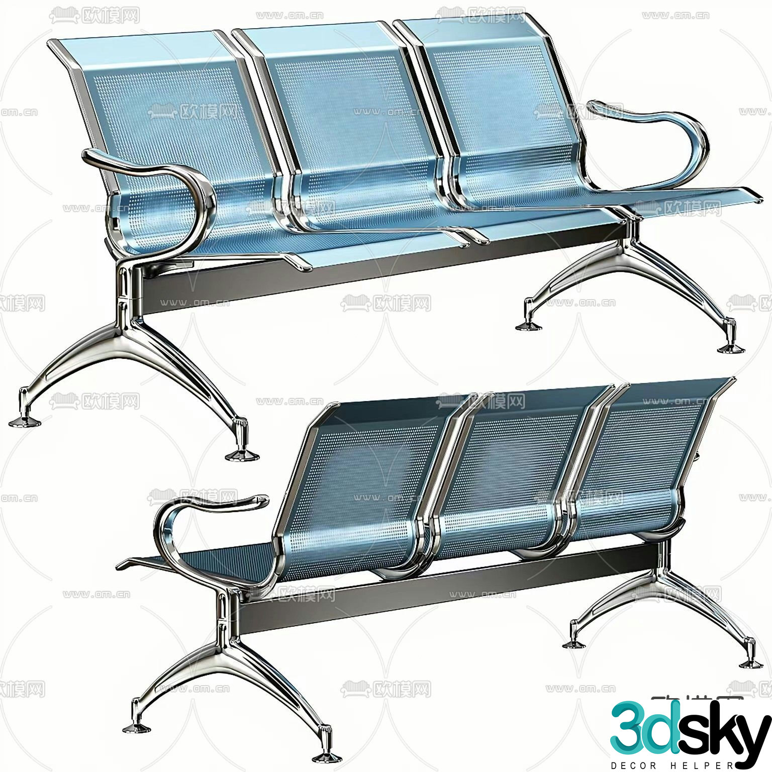 Waiting iron stool chair row chair 3d model