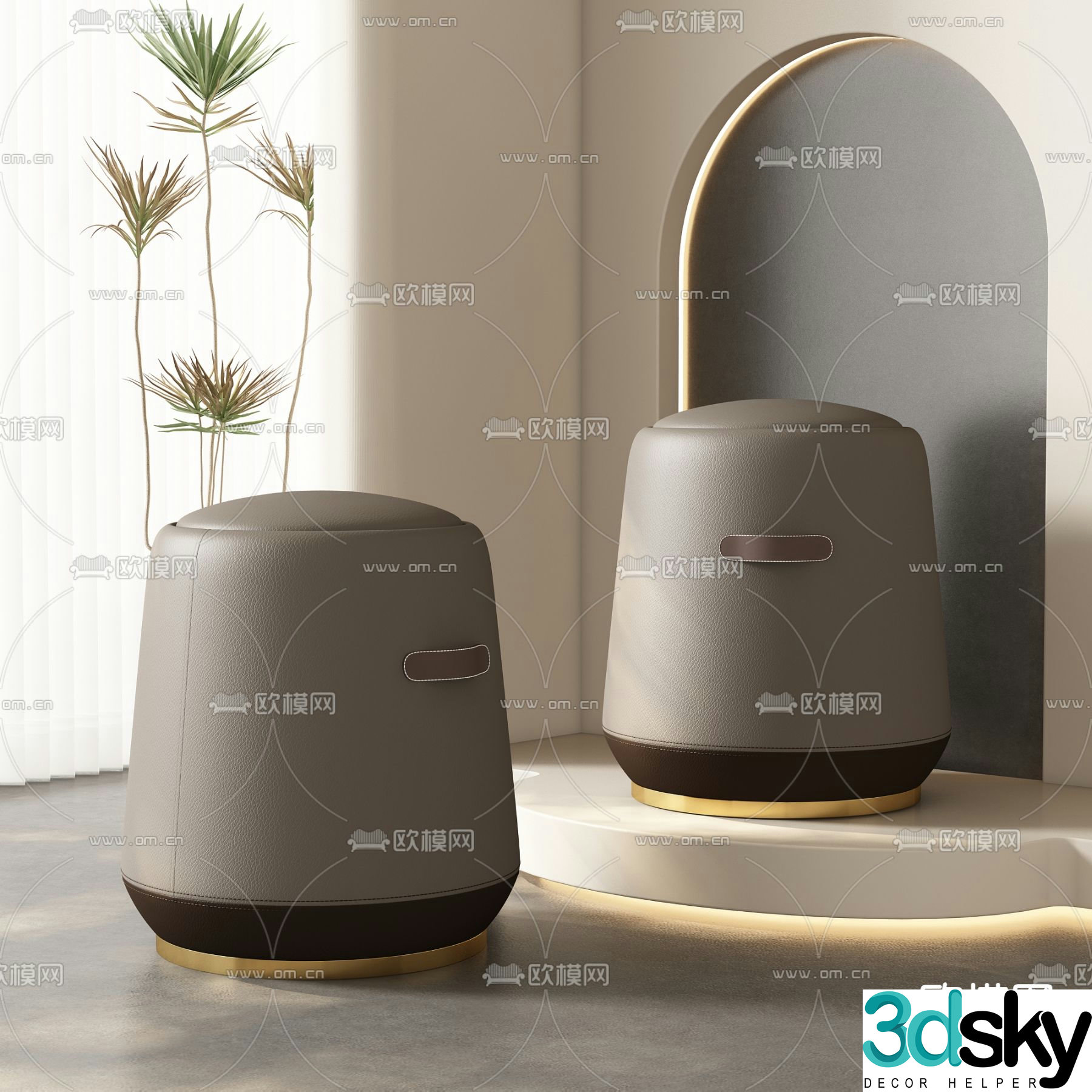 leather stool sofa stool 3d model