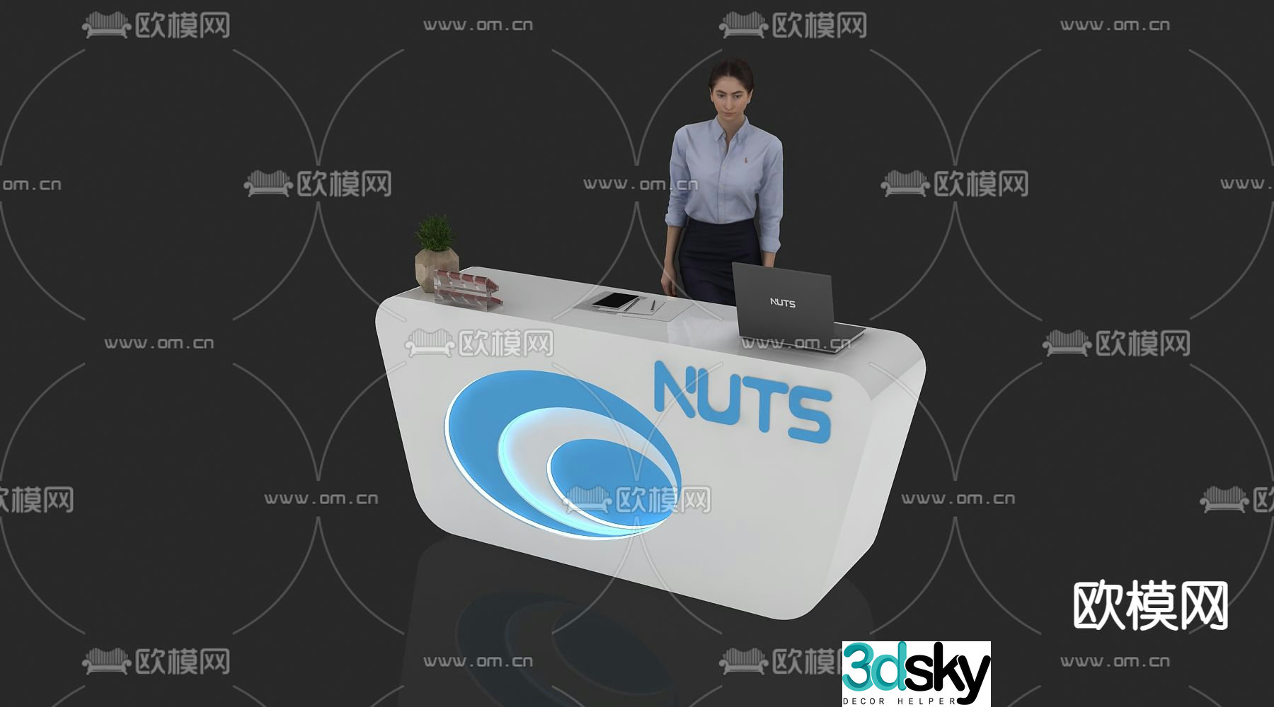 Modern reception desk front desk service desk information desk 3d model