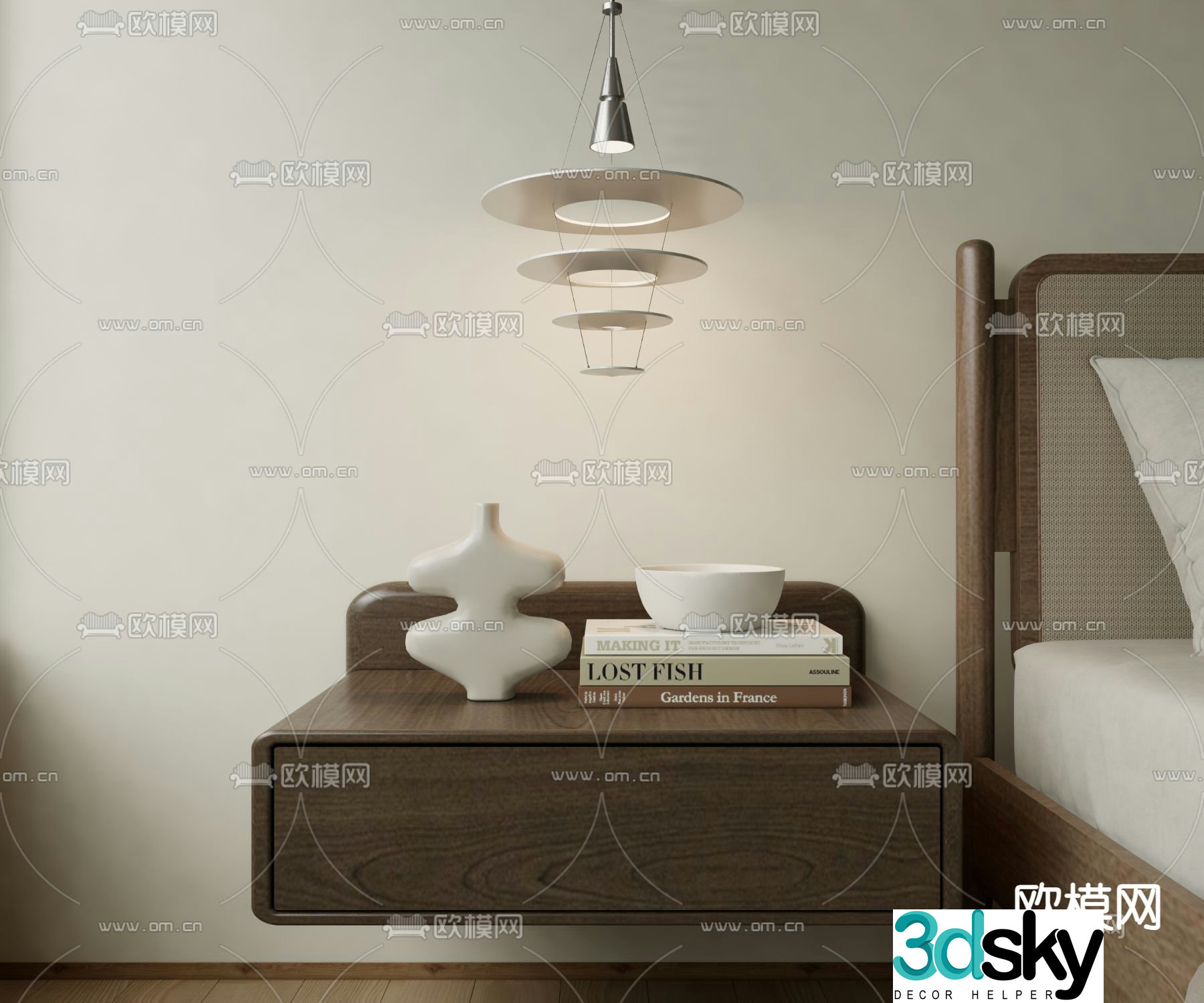 Wabi-sabi style bedside table 3d model
