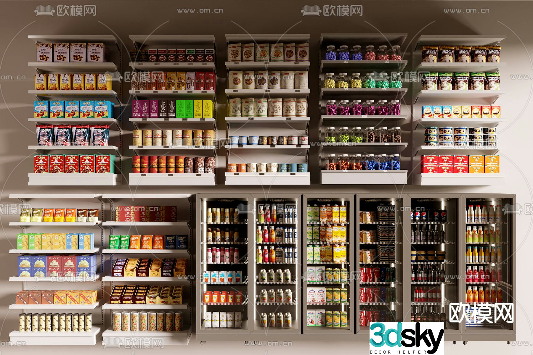 Snack cabinet supermarket beverage cabinet refrigerator cabinet 3D model