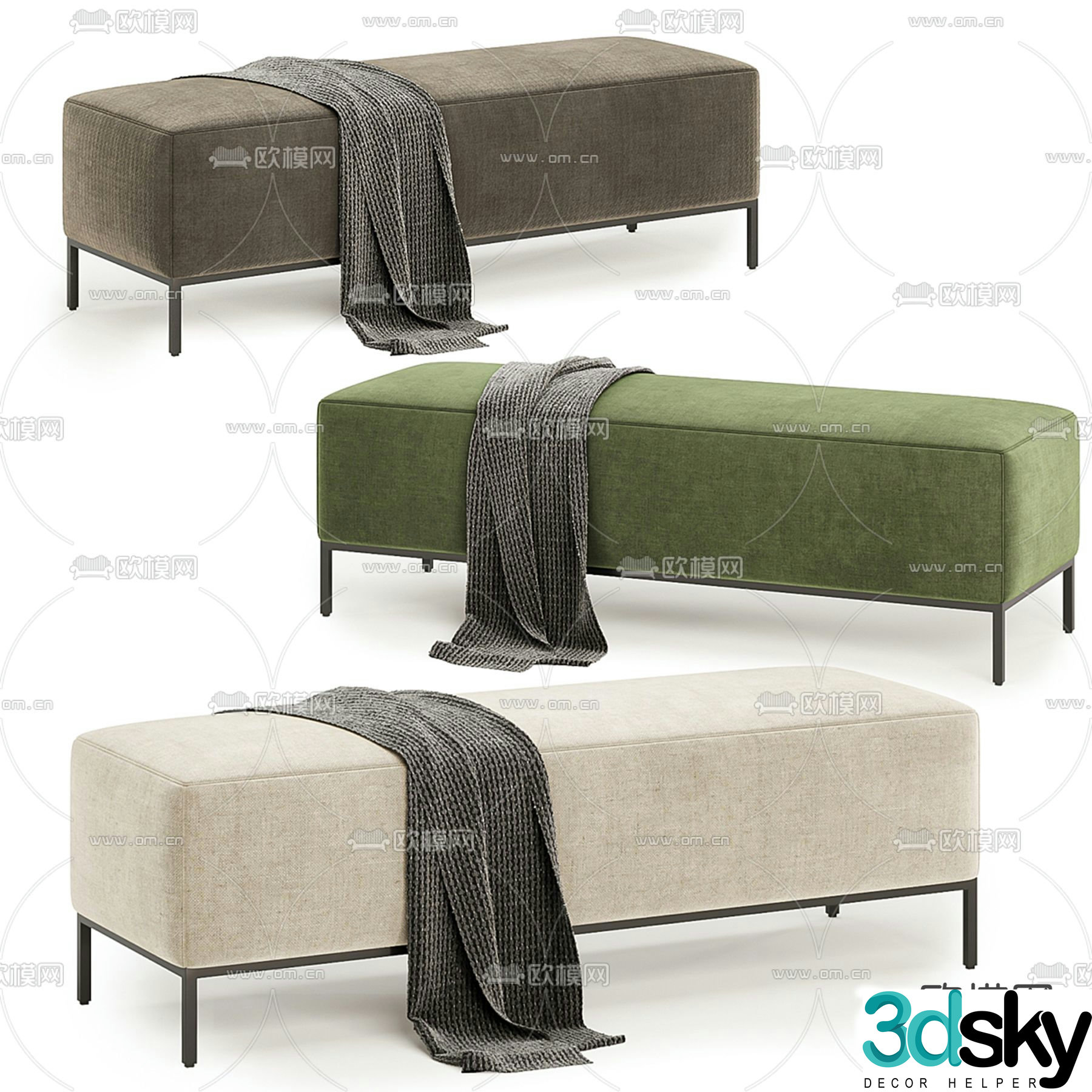 bed end stool footrest 3d model