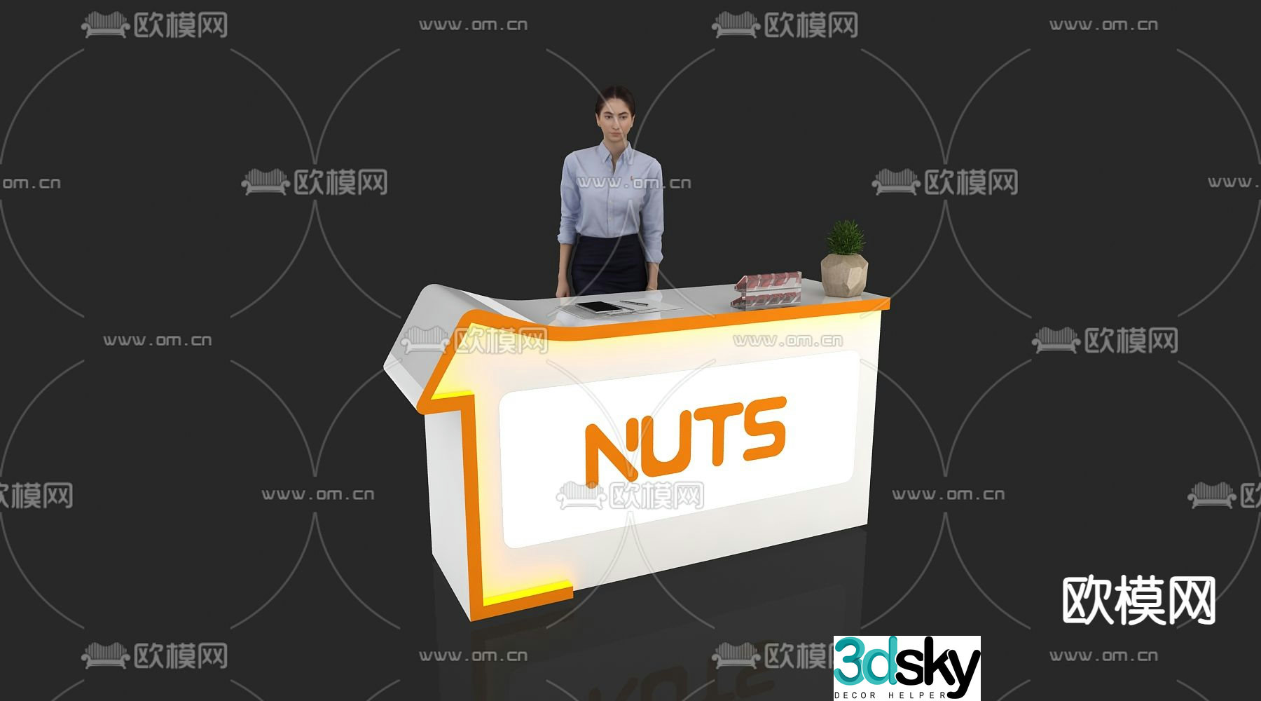 Modern reception desk front desk service desk information desk 3d model