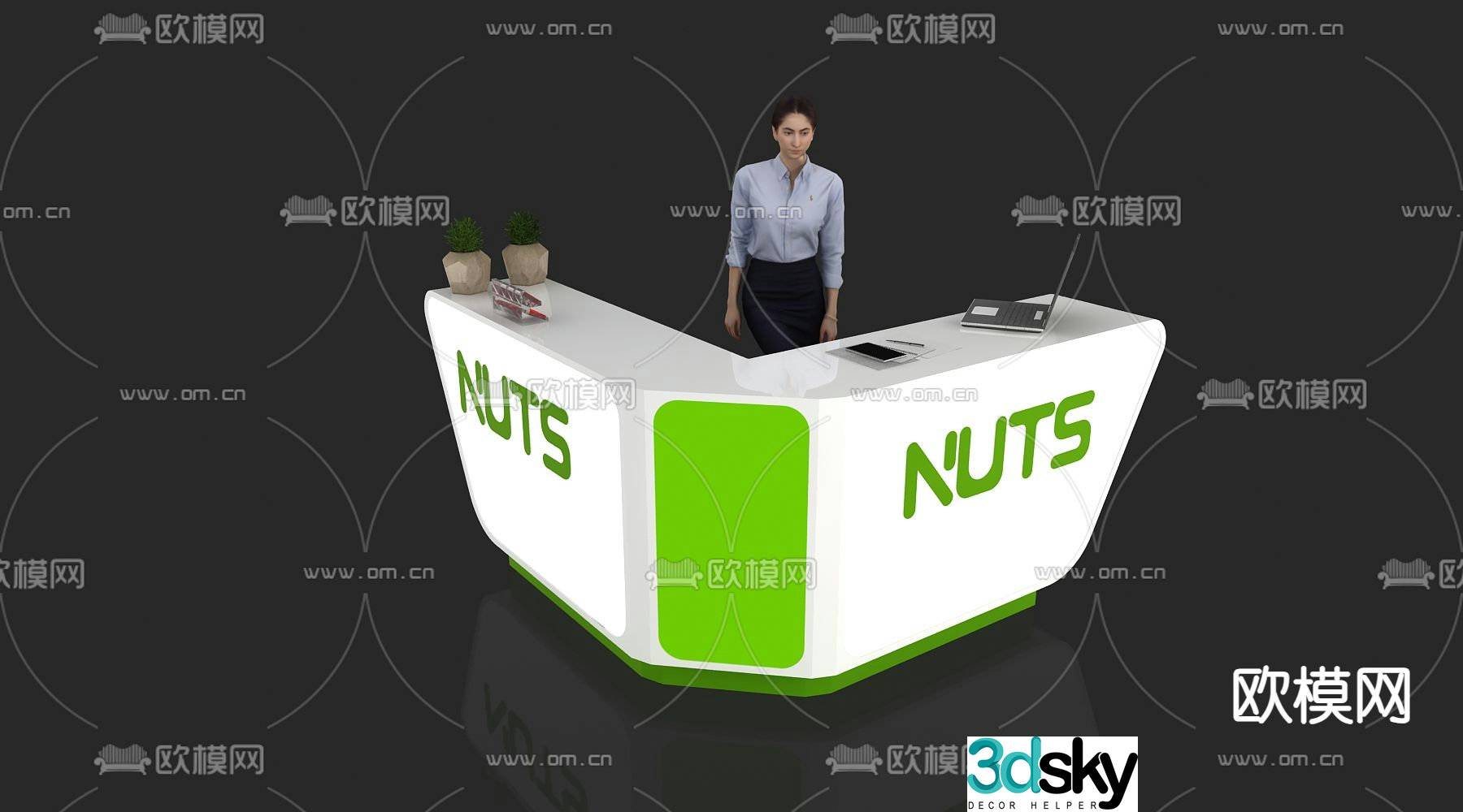 Modern reception desk front desk service desk information desk 3d model