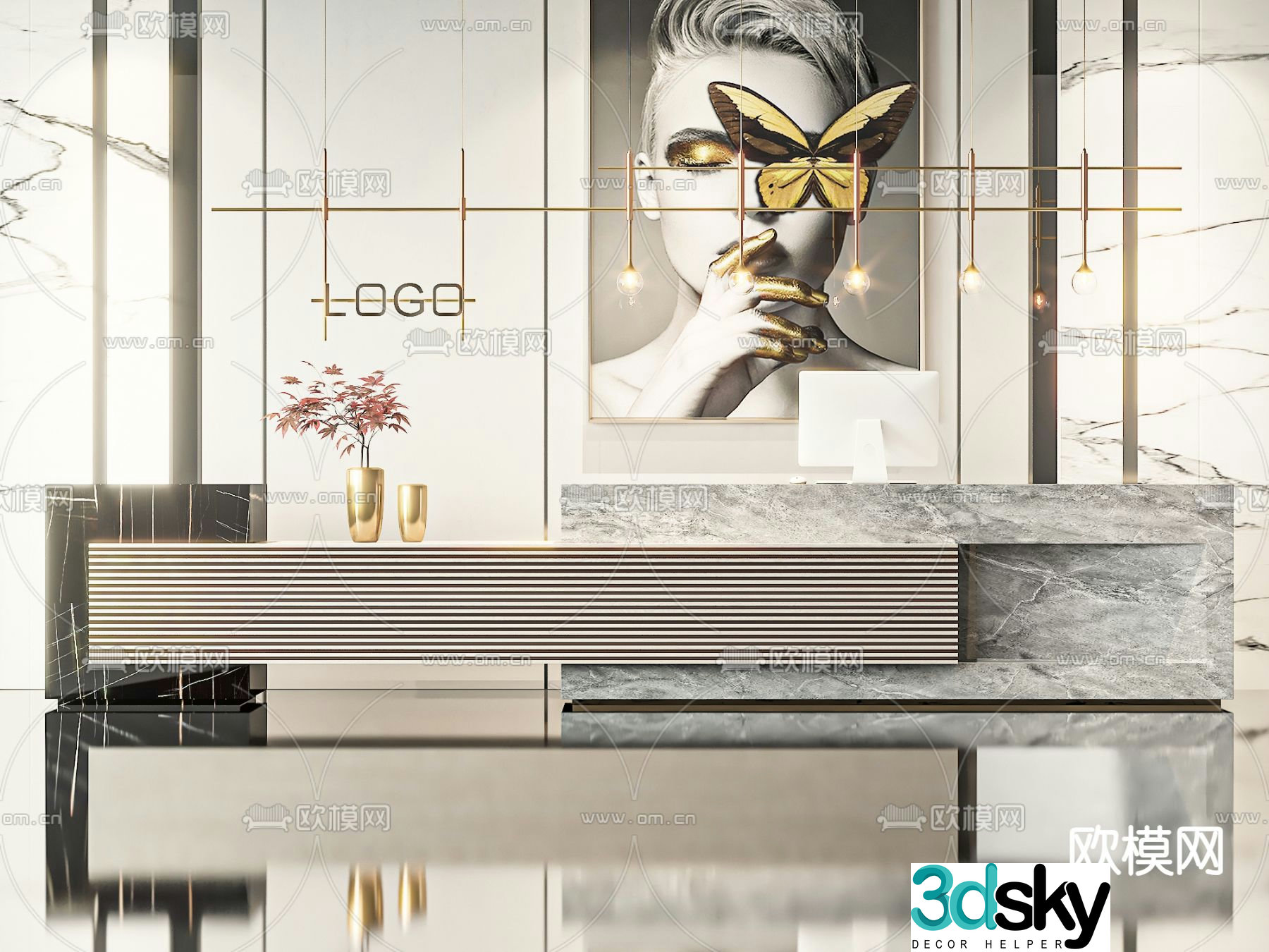 front desk service desk reception desk 3d model