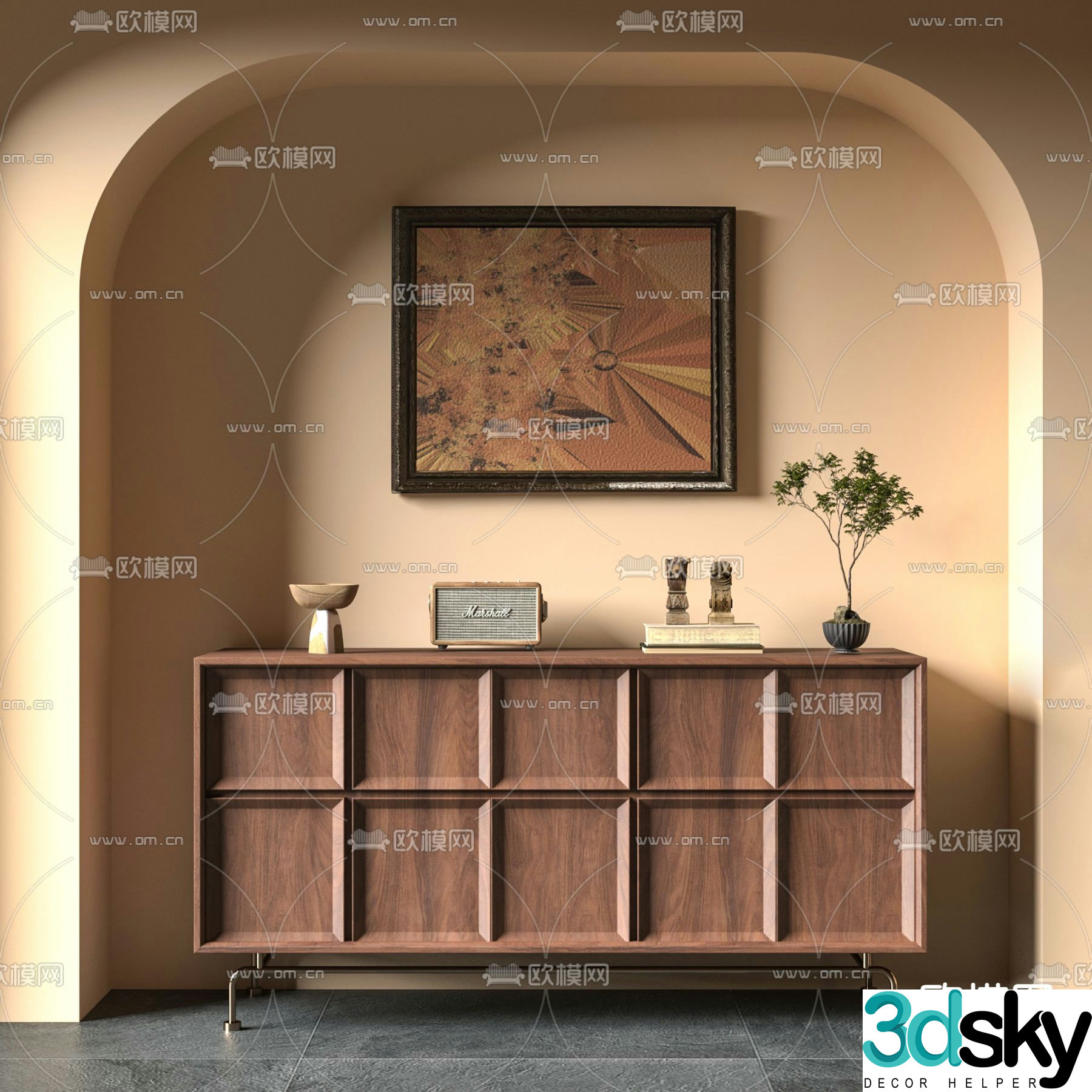 Medieval style side cabinet entrance cabinet end view cabinet 3D model