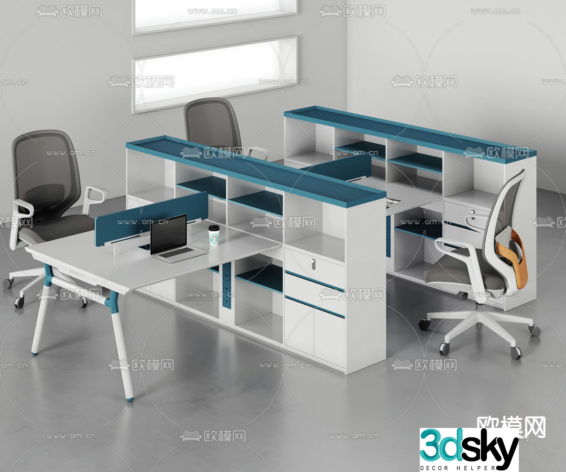 Card space desk work station post 3d model