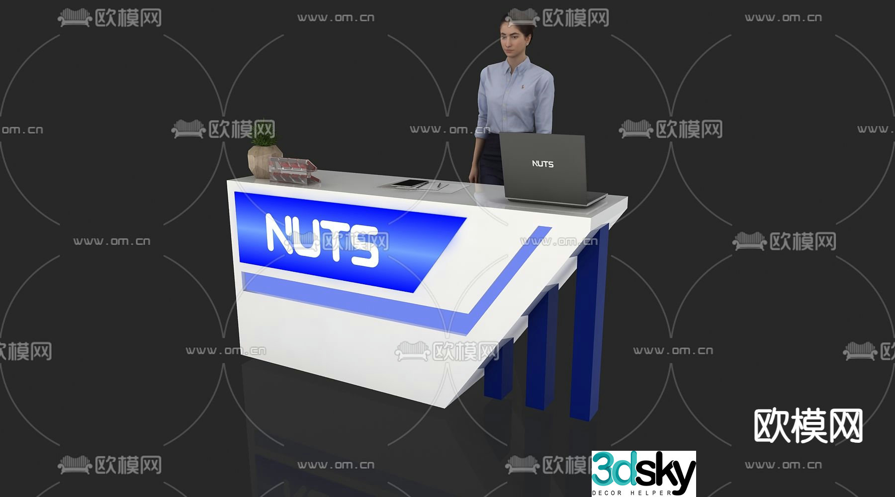 Modern reception desk front desk service desk information desk 3d model