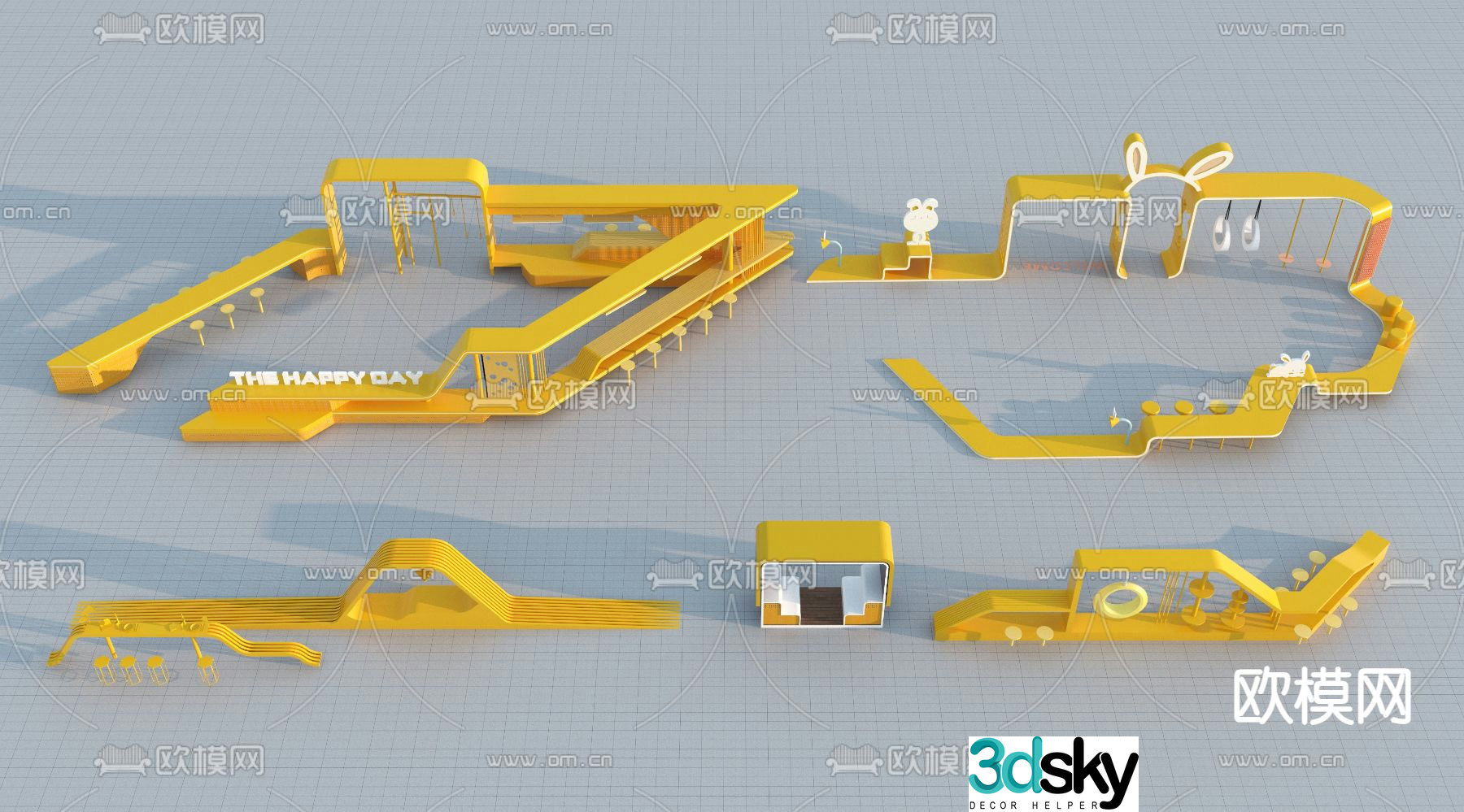 Commercial landscape seating children's interactive structure 3D model