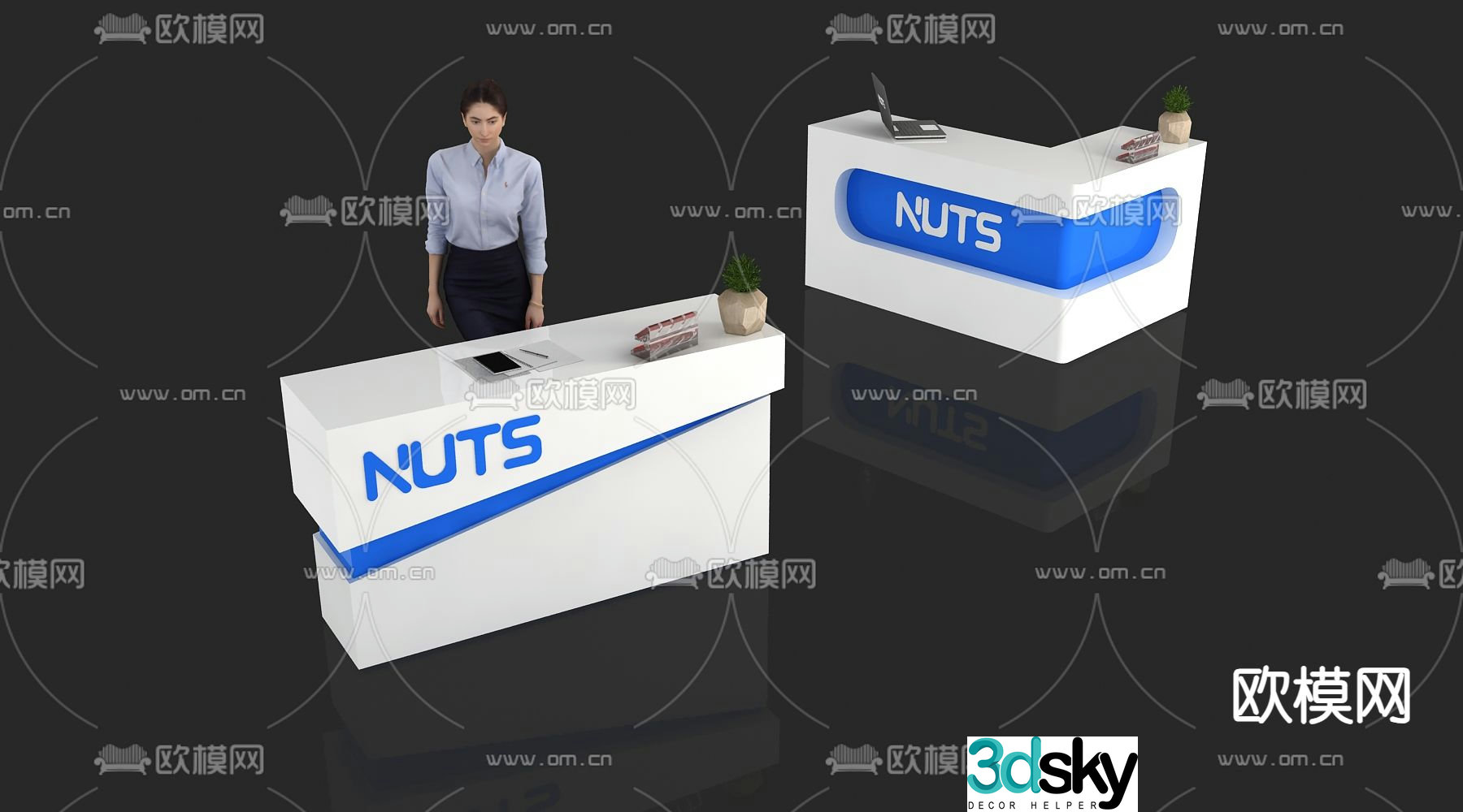 Modern reception desk front desk service desk information desk 3d model