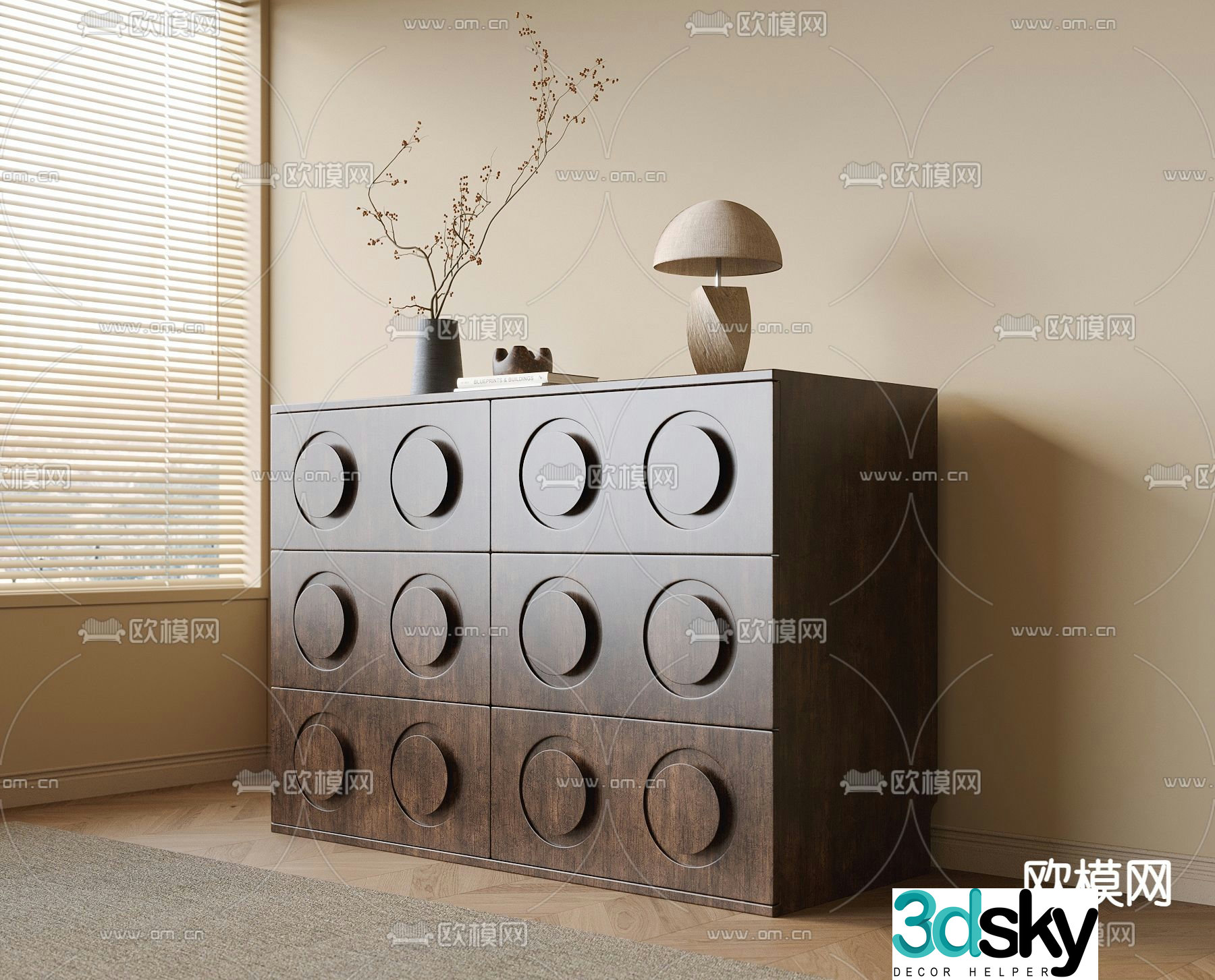 Middle-aged sideboard entrance cabinet 3D model
