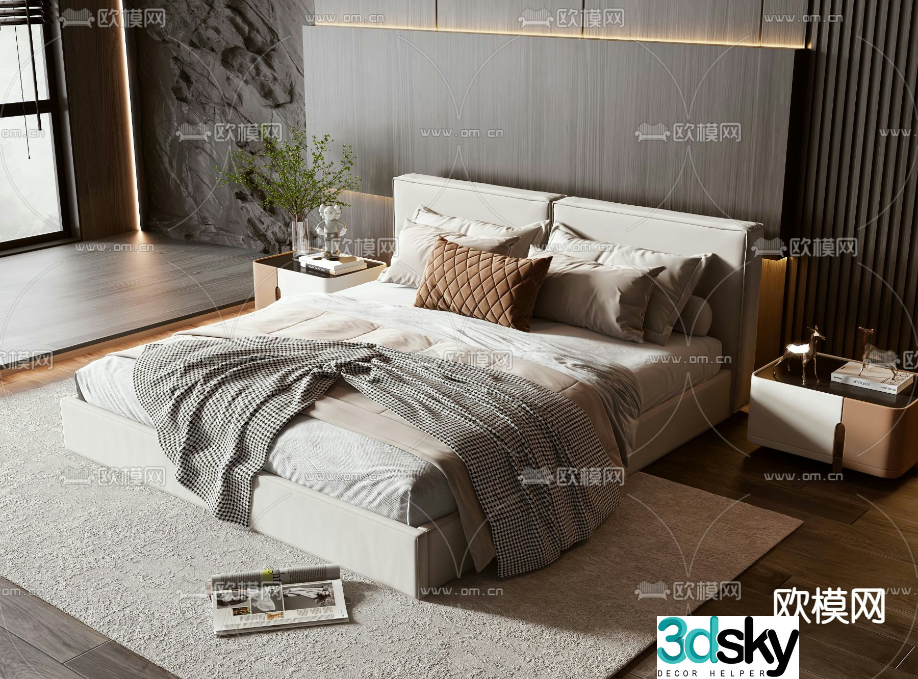 Modern double bed 3d model