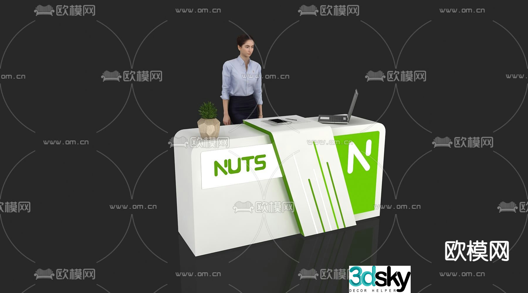 Modern reception desk front desk service desk information desk 3d model