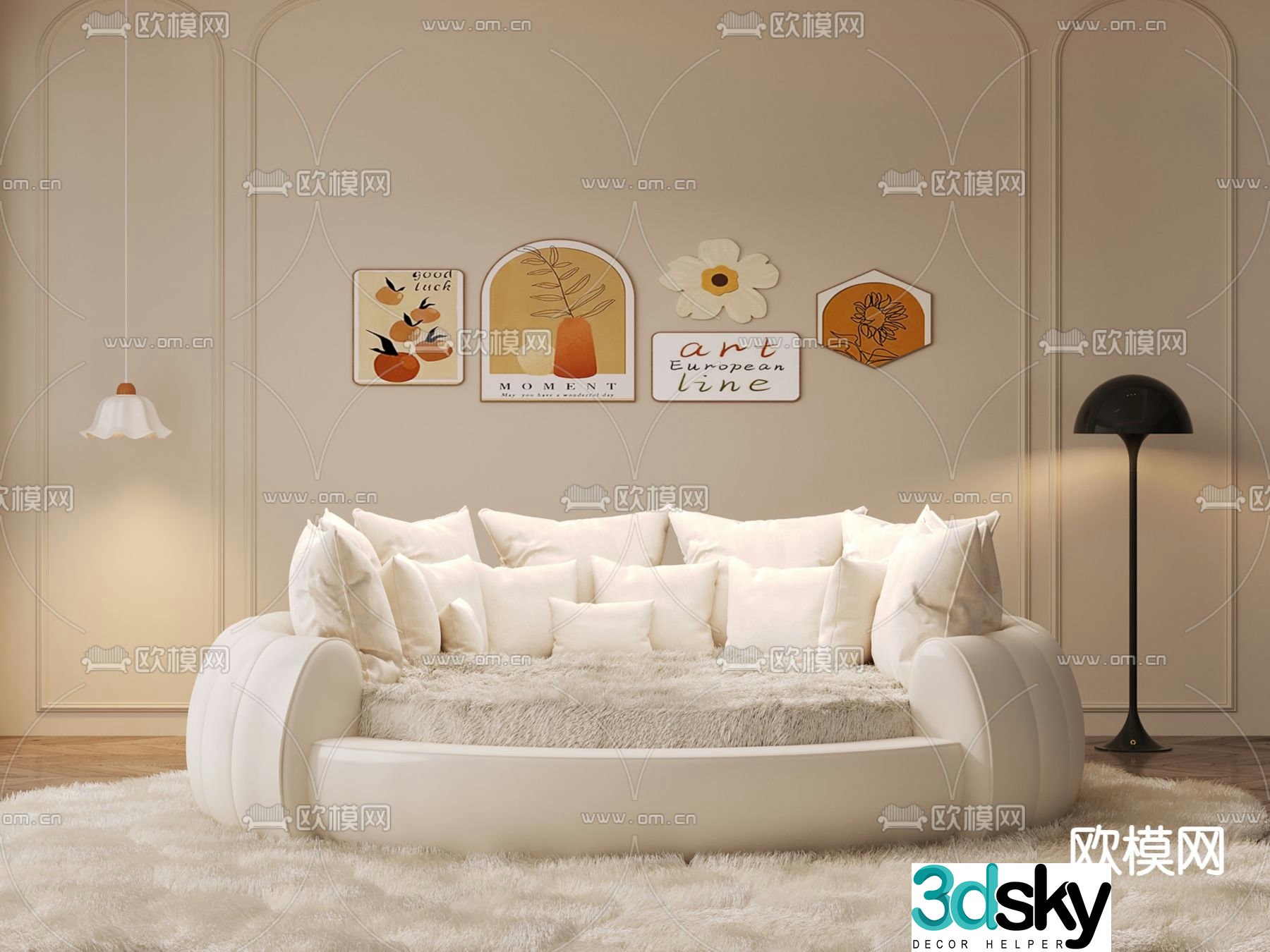 Round bed sofa bed 3d model
