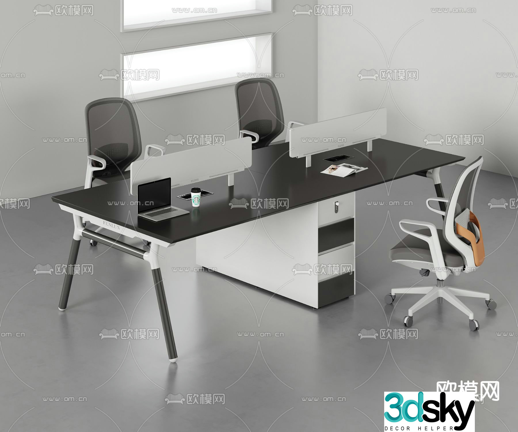 Card space desk work station post 3d model