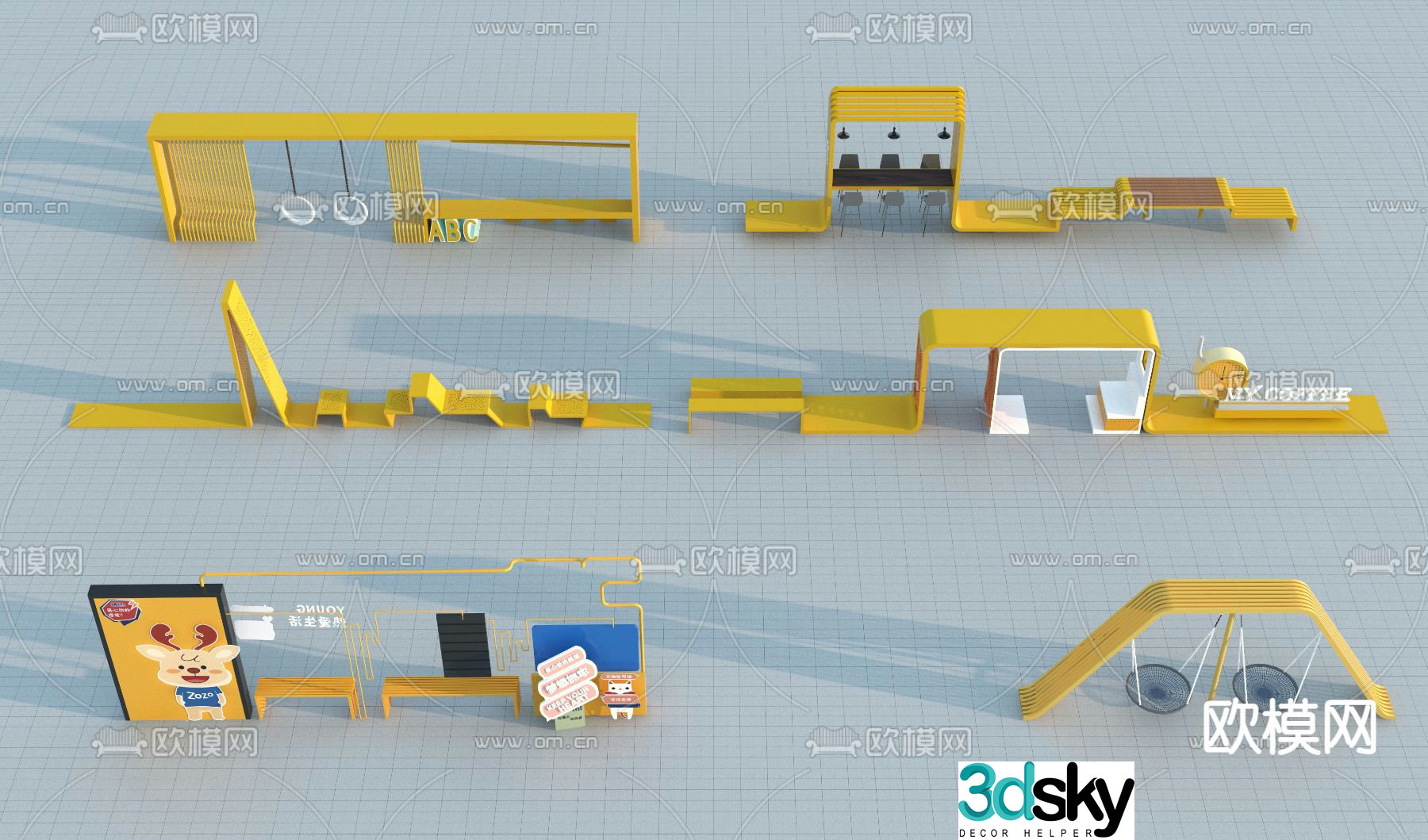 Commercial landscape seating children's interactive structure 3D model