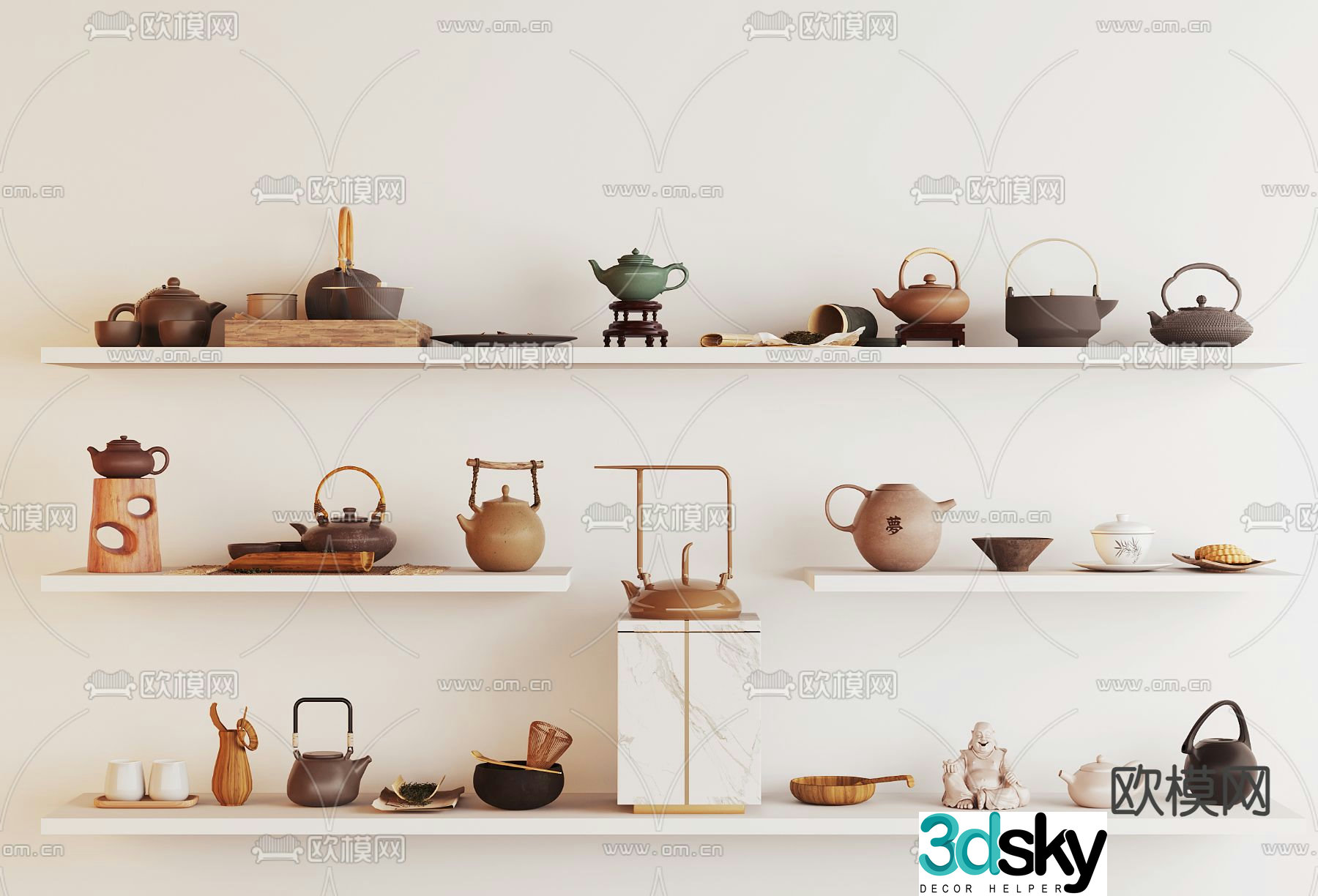 Chinese tea set teapot purple clay teapot tea tray 3D model