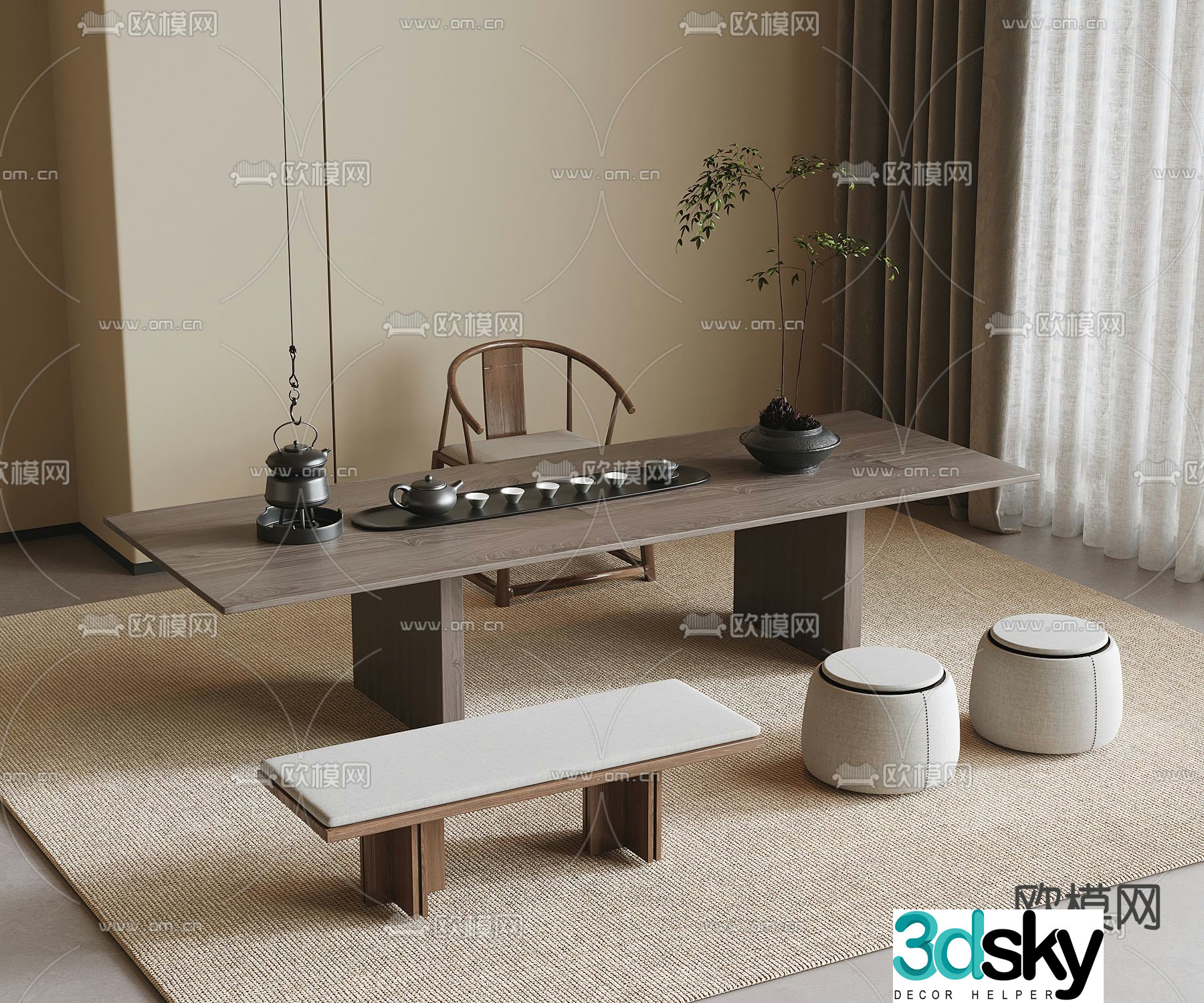 New Chinese-style tea table and chair tea table 3D model