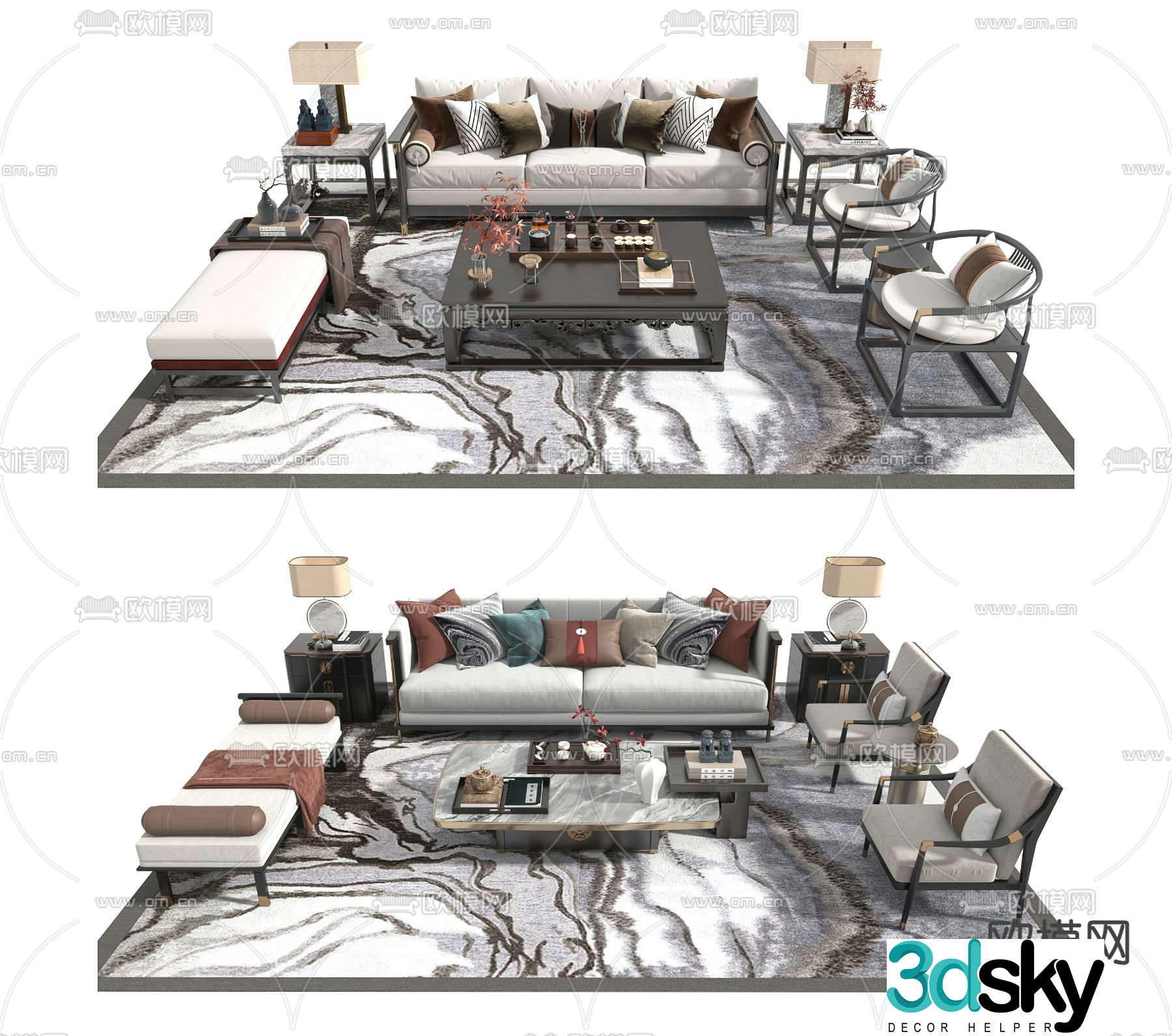 New Chinese style sofa modular sofa 3d model