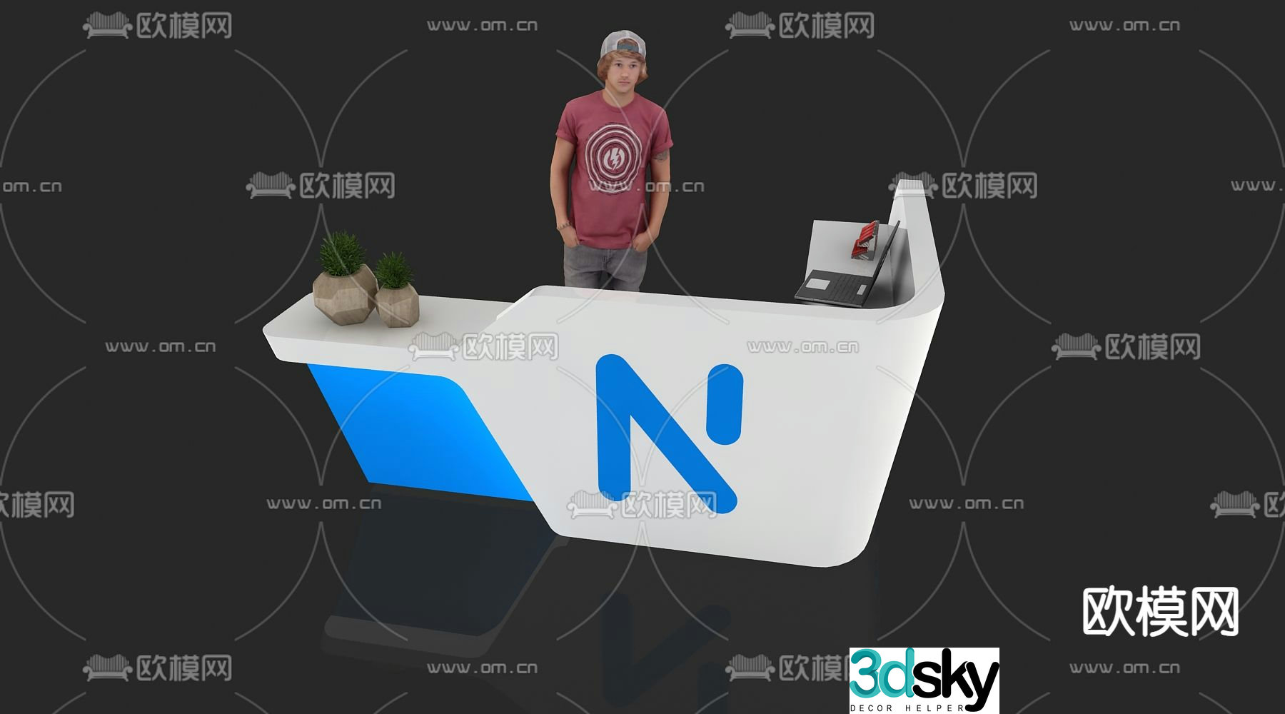 Modern reception desk front desk service desk information desk 3d model
