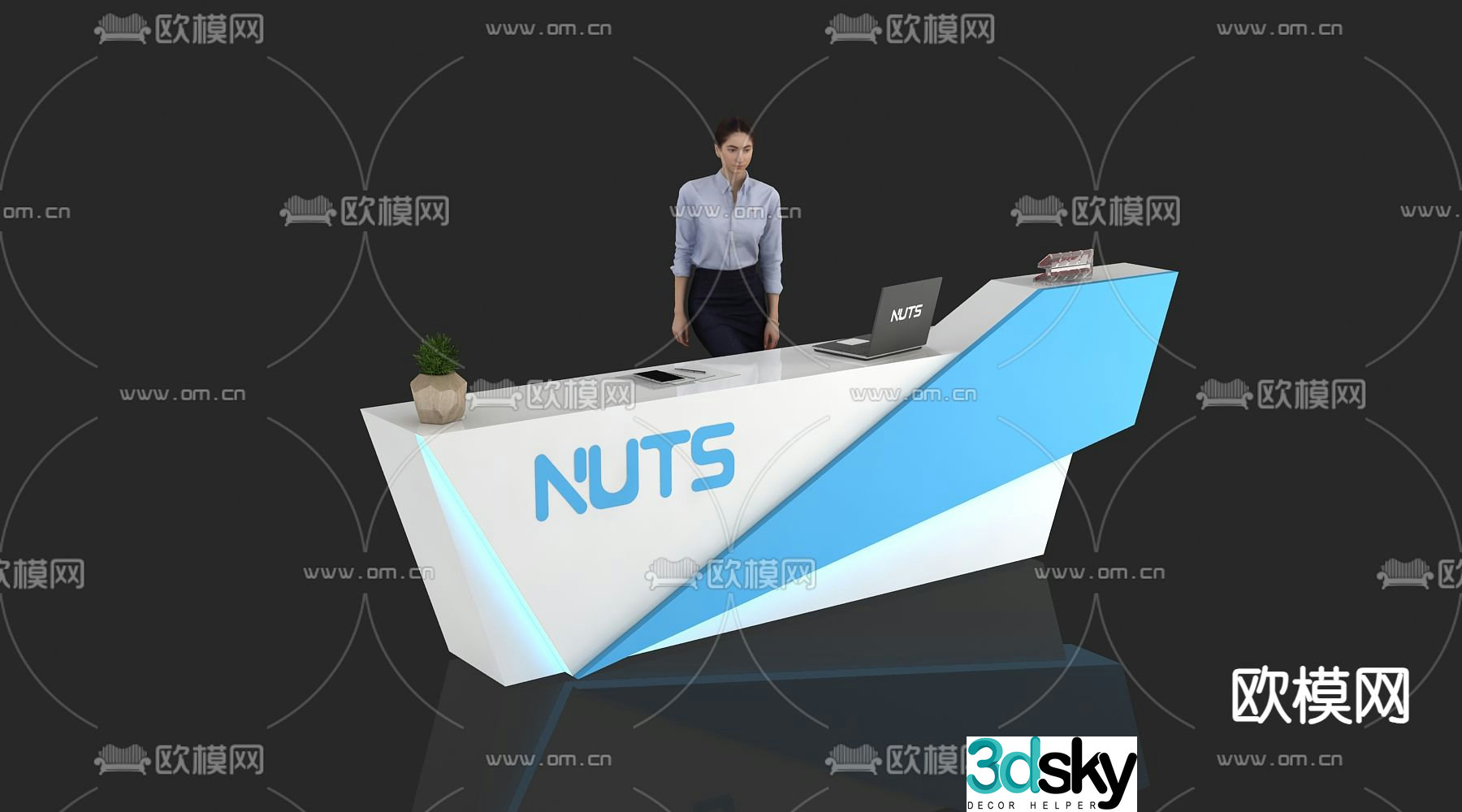 Modern reception desk front desk service desk information desk 3d model