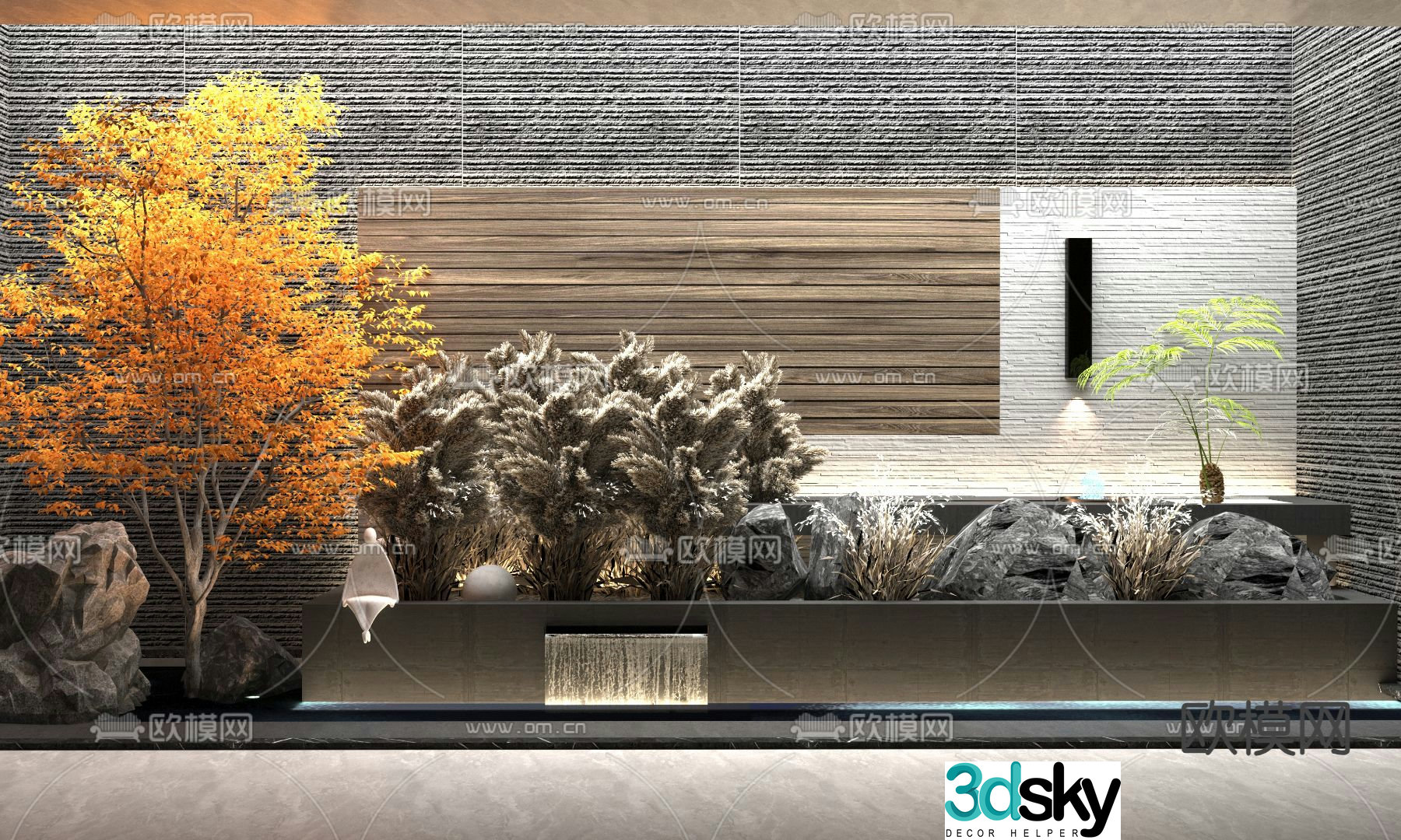 Courtyard sketch water feature fountain landscape 3D model