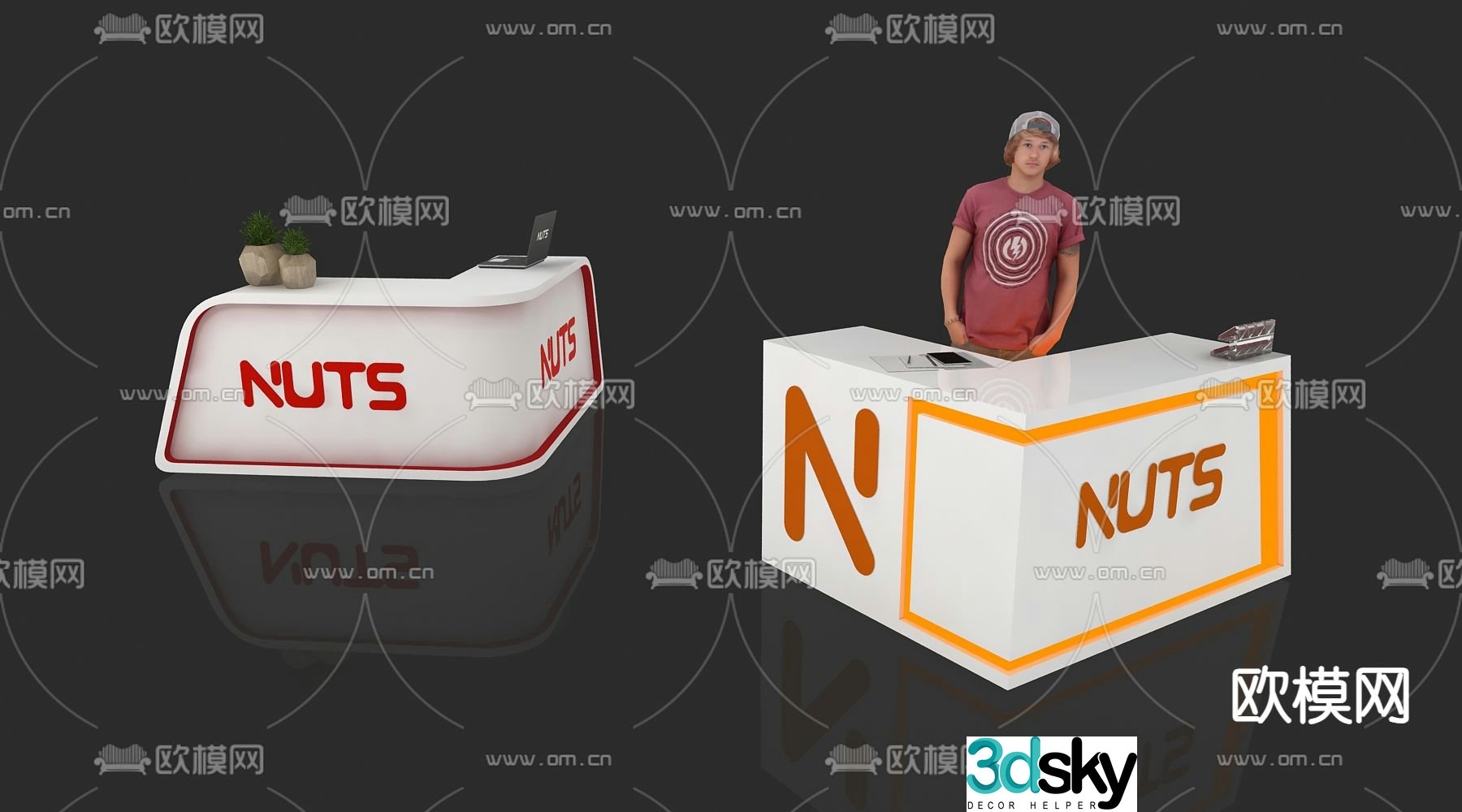 Modern reception desk front desk service desk information desk 3d model