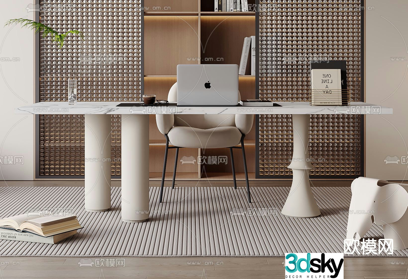 Creamy desk computer desk 3d model