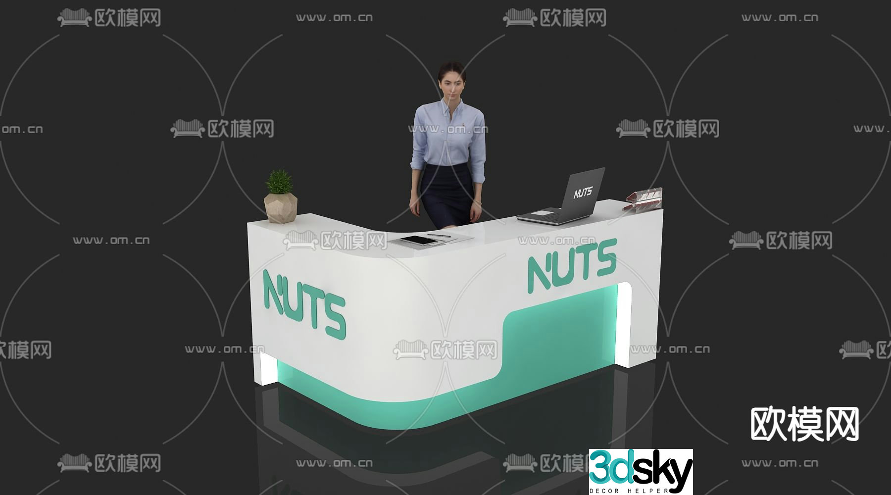 Modern reception desk front desk service desk information desk 3d model