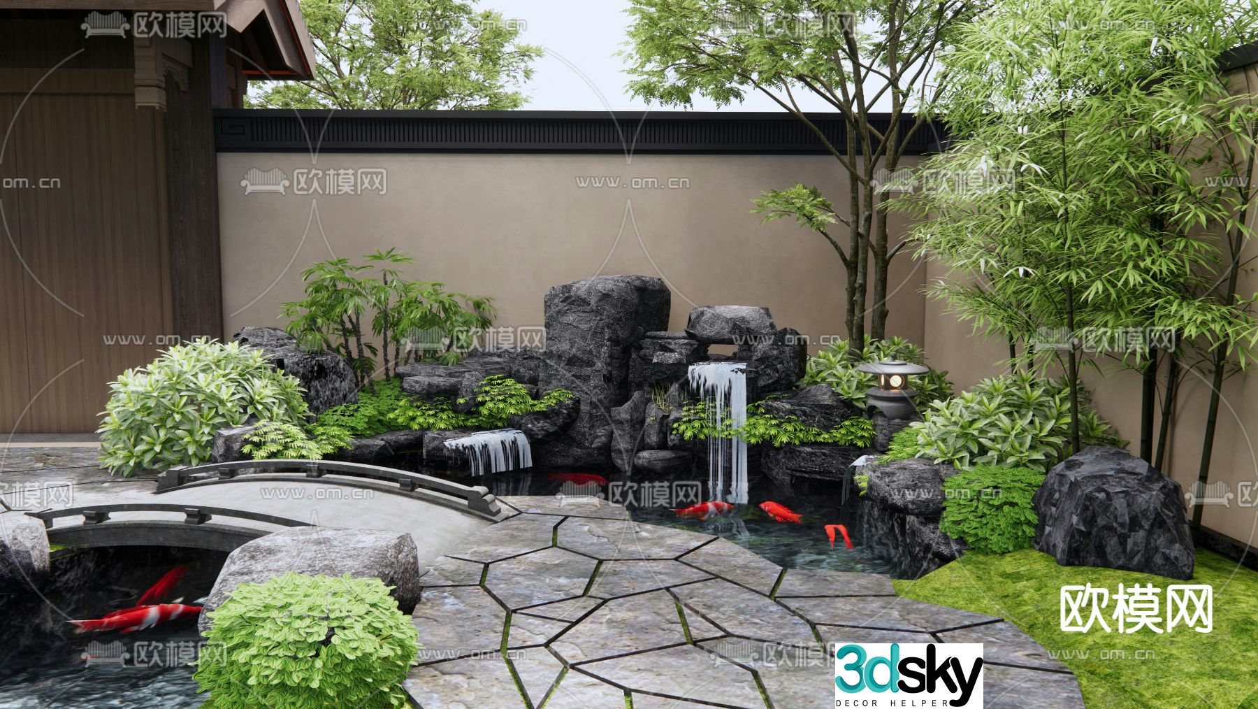 Rockery waterscape plant landscaping stacked stone sketch 3D model
