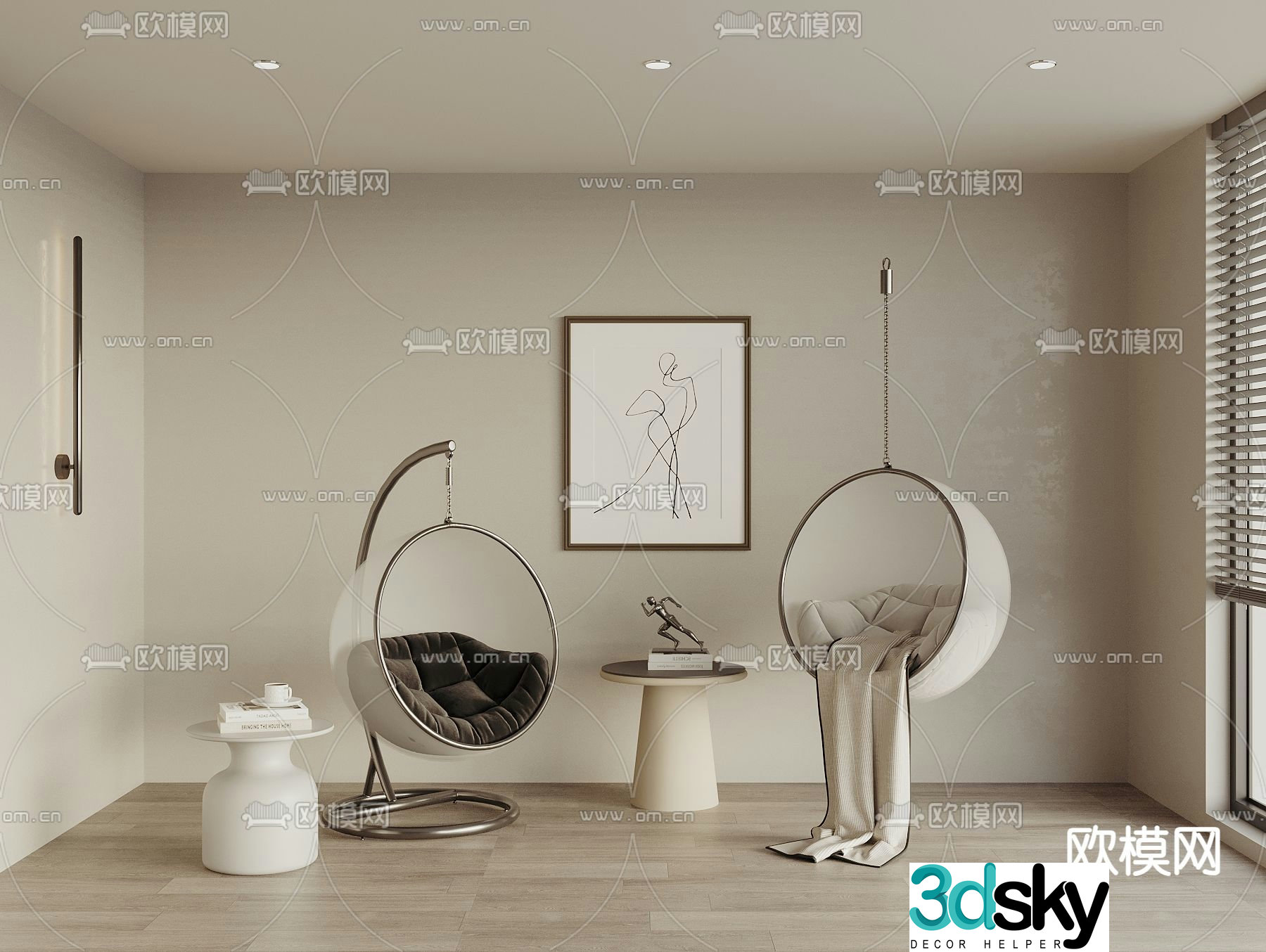 Modern hanging chair eggshell chair 3d model