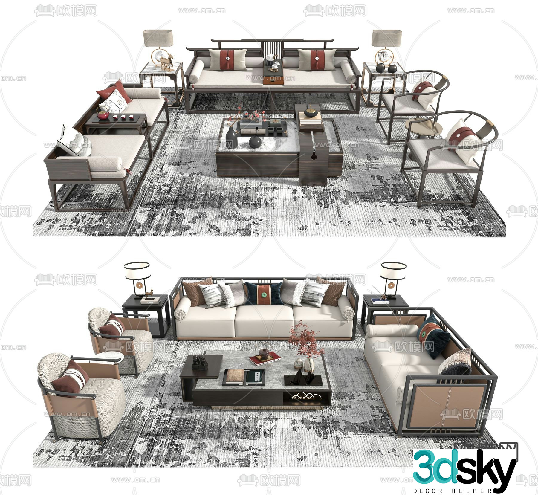 New Chinese style sofa modular sofa 3d model