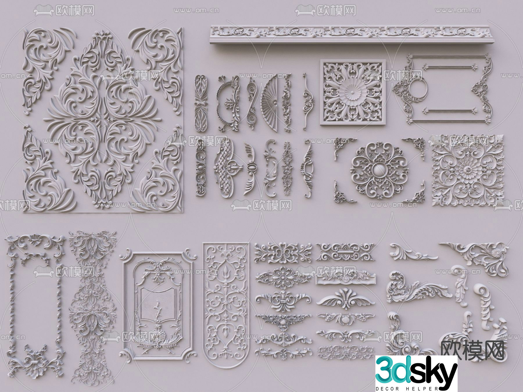 European style carving gypsum carving corner flower lamp plate 3D model