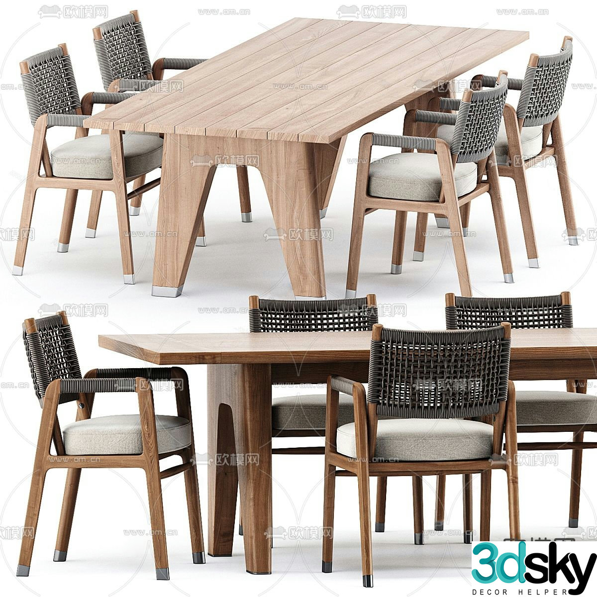 flexform modern outdoor table and chairs 3d model
