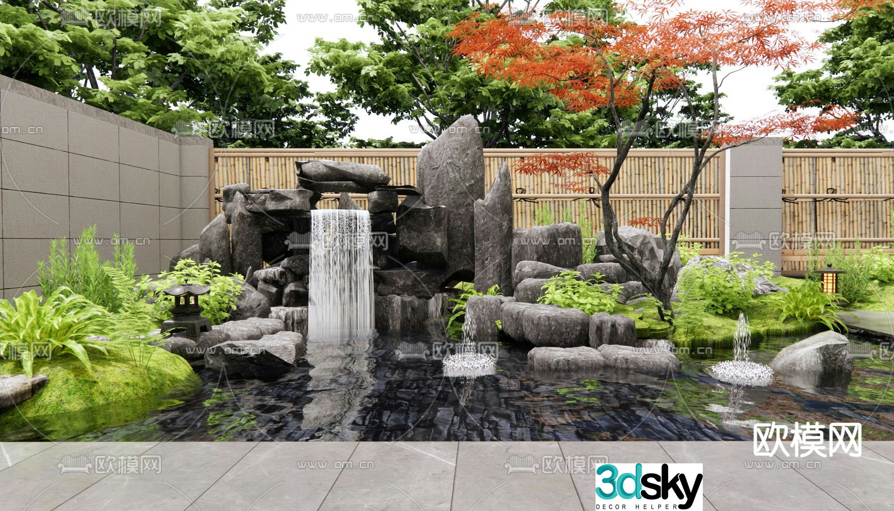 Rockery waterscape plant landscaping stacked stone sketch 3D model